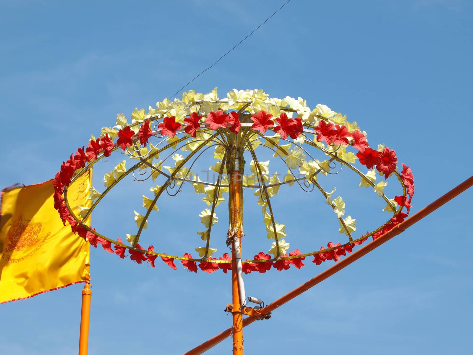 flower umbrela on holly ceremony in Varanasi        
