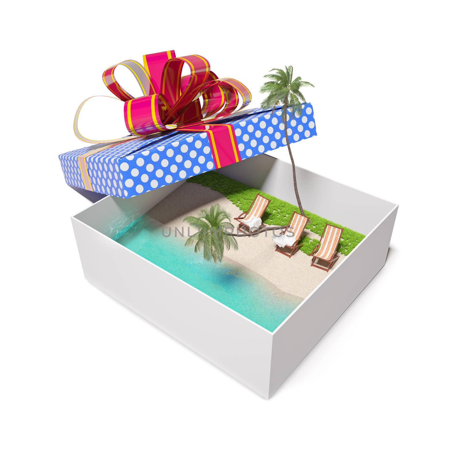 beautiful tropical beach in the gift box (creative concept) 
