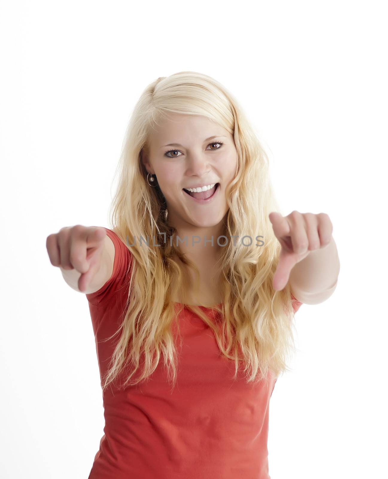 cocky young blond woman cheering