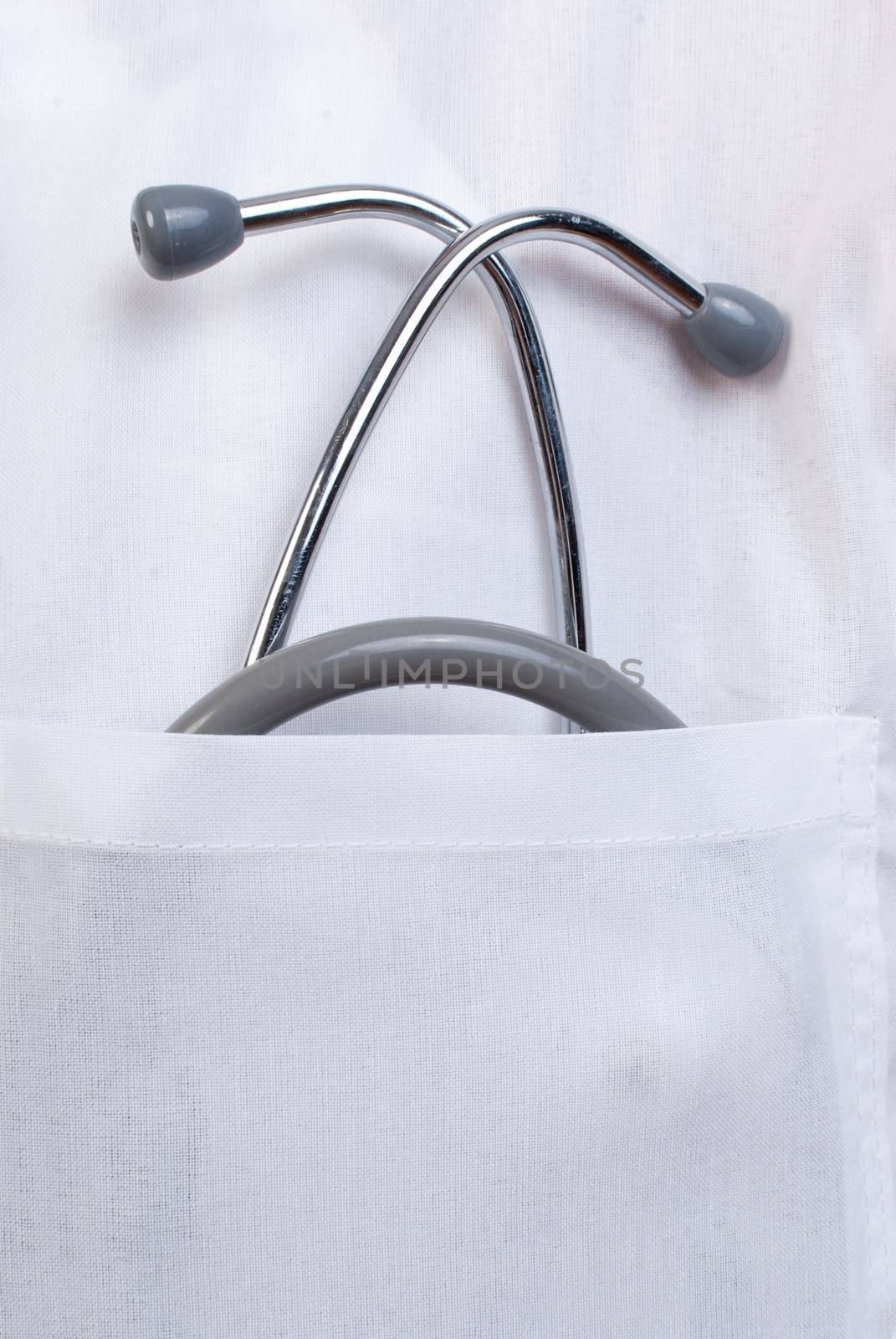 doctor in a white coat with a stethoscope in his pocket. by mitakag