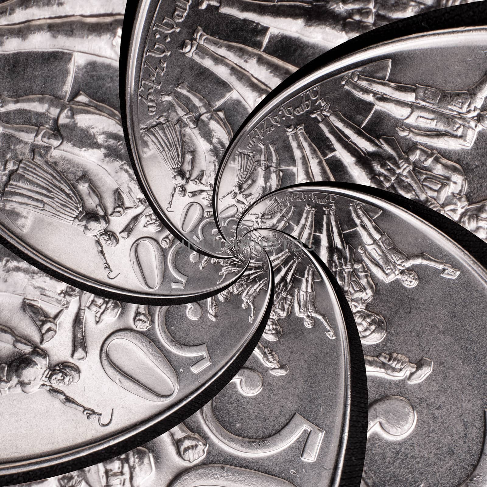 Repeating pattern made out of a spinning fifty cent coin