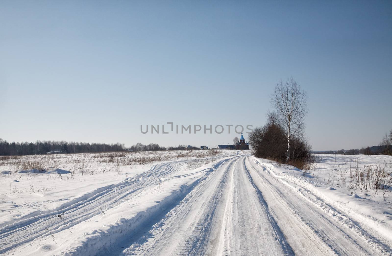 orthodox wooden church, a winter landscape by alarich