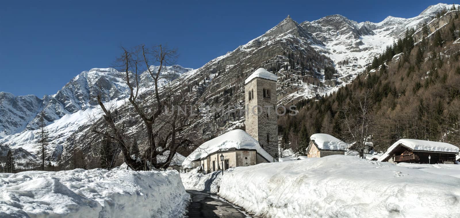 Old Church in Macugnaga, winter season - Italy