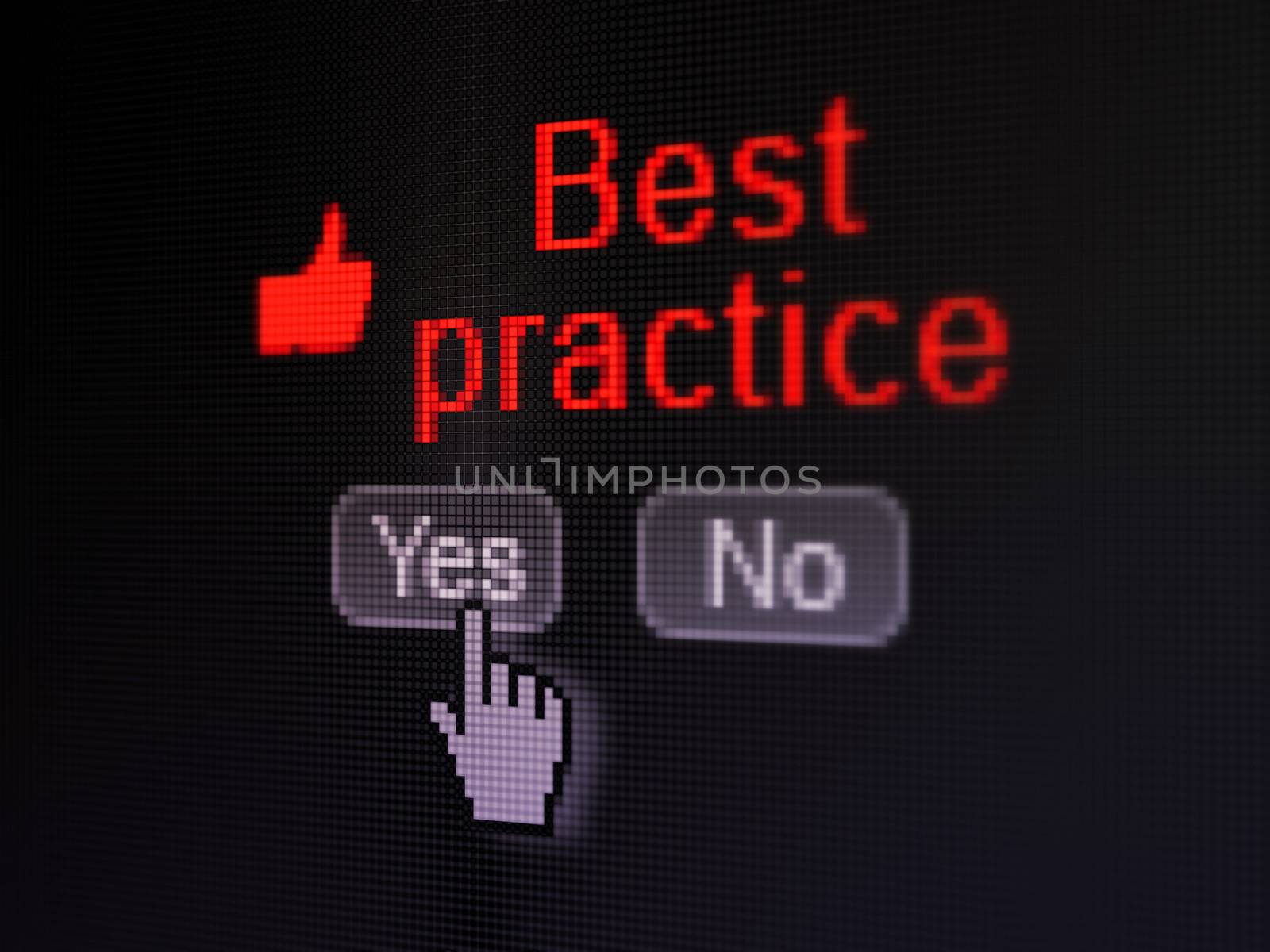 Education concept: Thumb Up icon and Best Practice on digital computer screen by maxkabakov