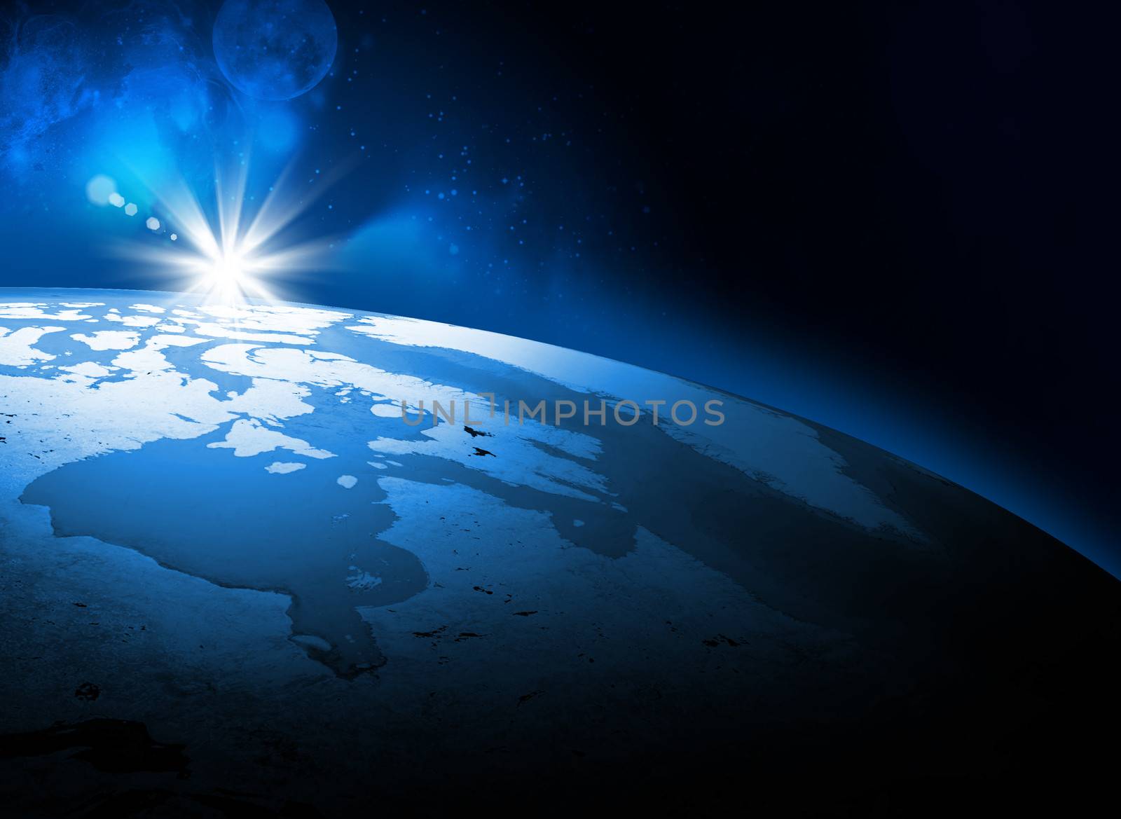 Earth planet in sun rays. Elements of this image are furnished by NASA
