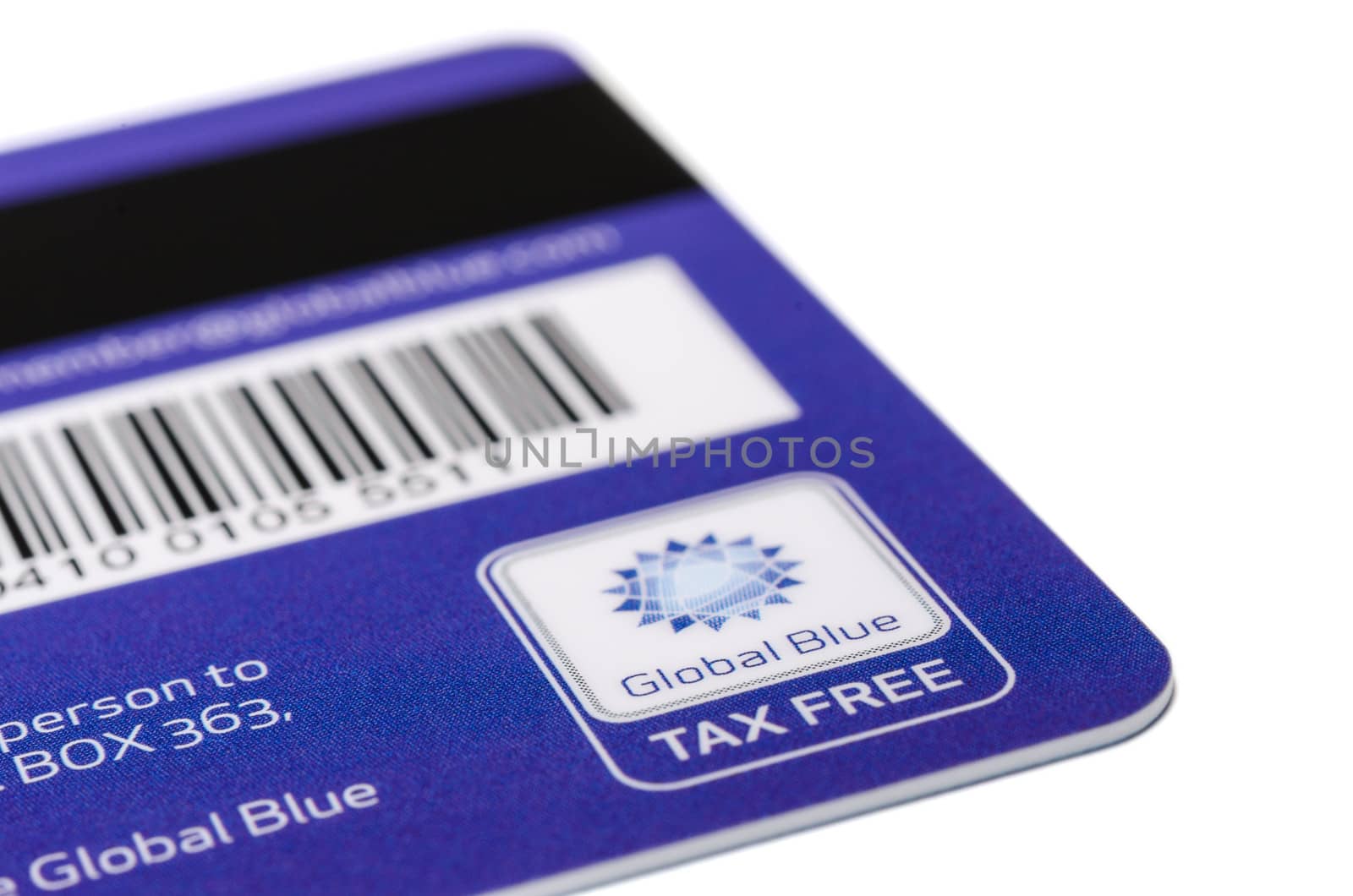 Barcode, magnetic stripe and logo on backside of Tax Free plasti by servickuz