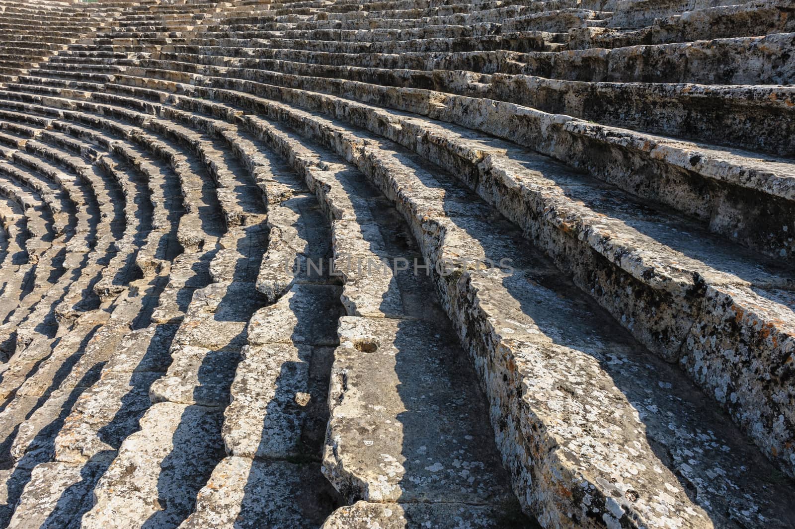 Ruins of theater in ancient Hierapolis, now Pamukkale, Turkey