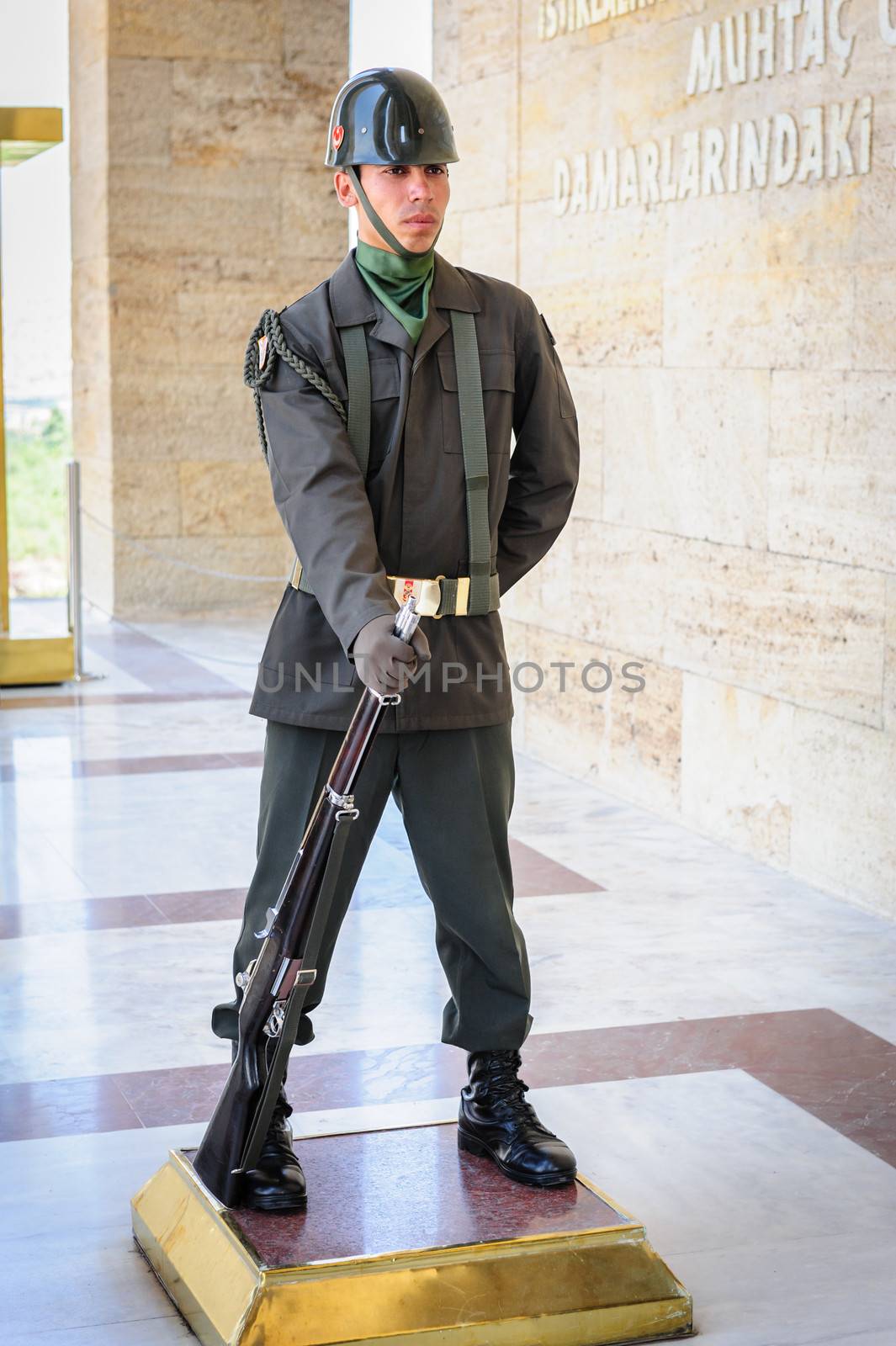 Turkish guard soldier at entrance of Ataturk Mausoleum in Ankara, Turkey