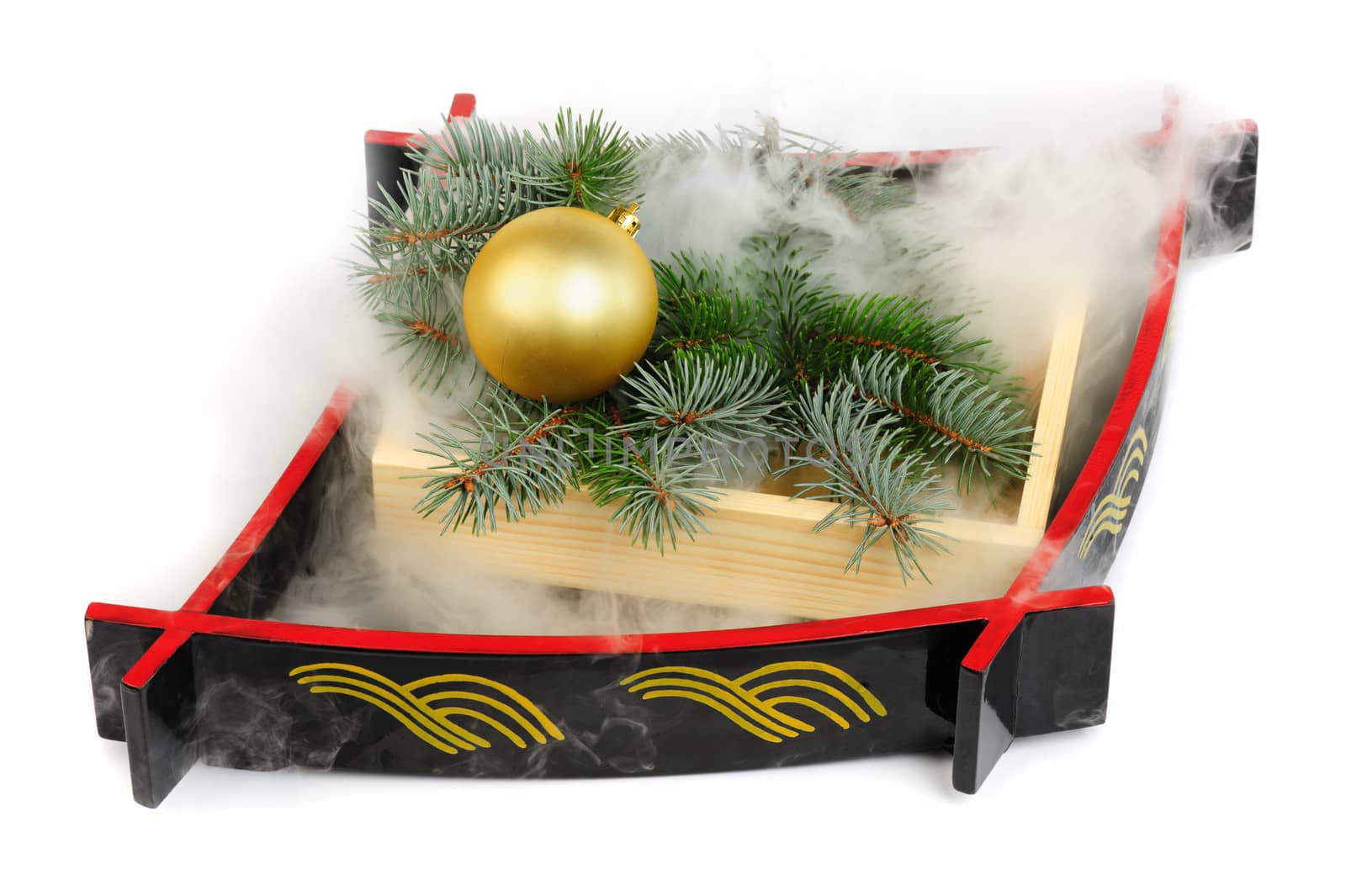 Christmas decoration with mist made by  frozen carbon dioxide