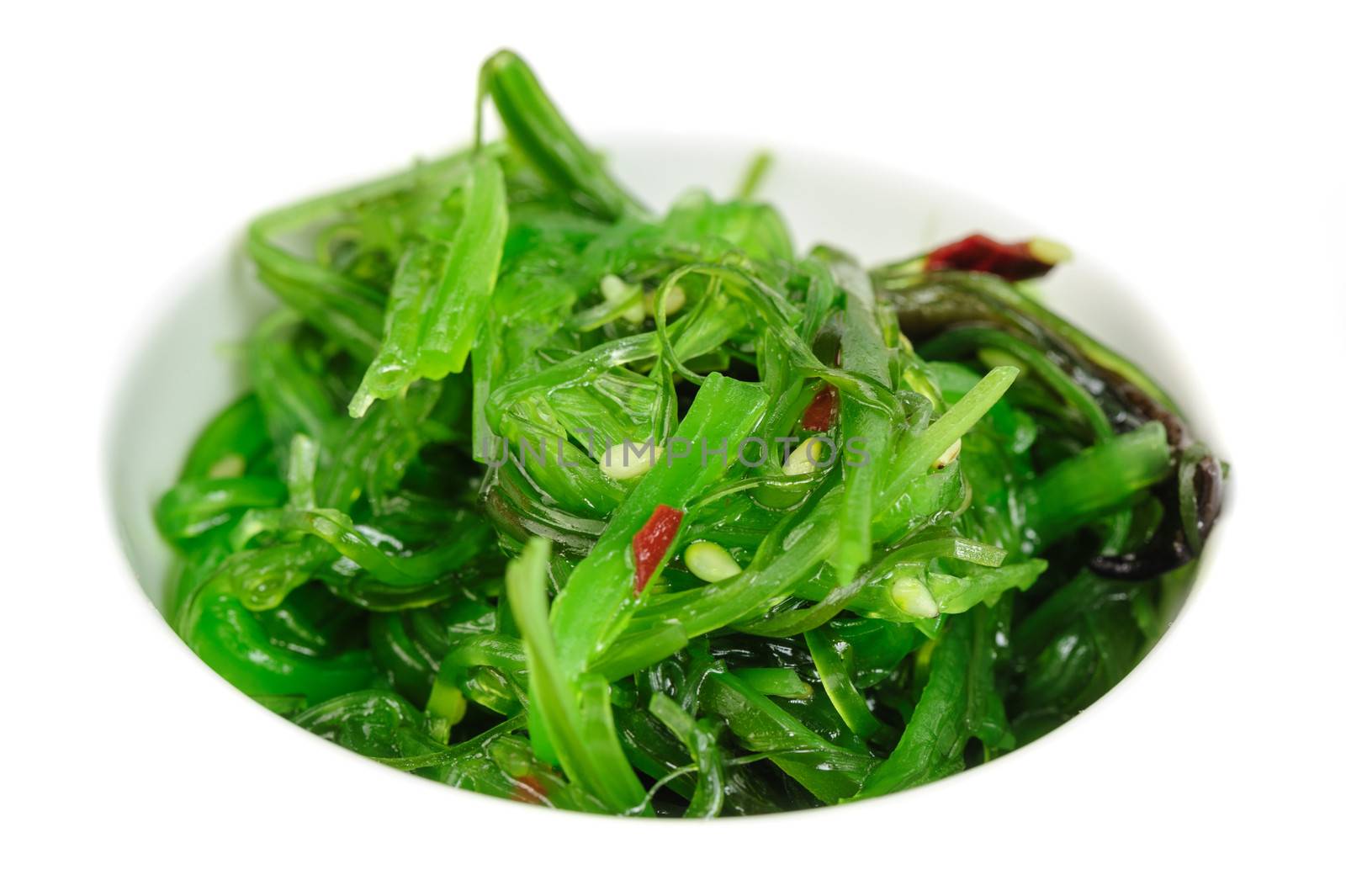 Japanese salad ��huka seaweed with sesame seeds, macro closeup