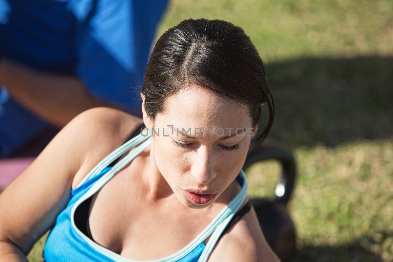 Close up of beautiful latino woman exercising