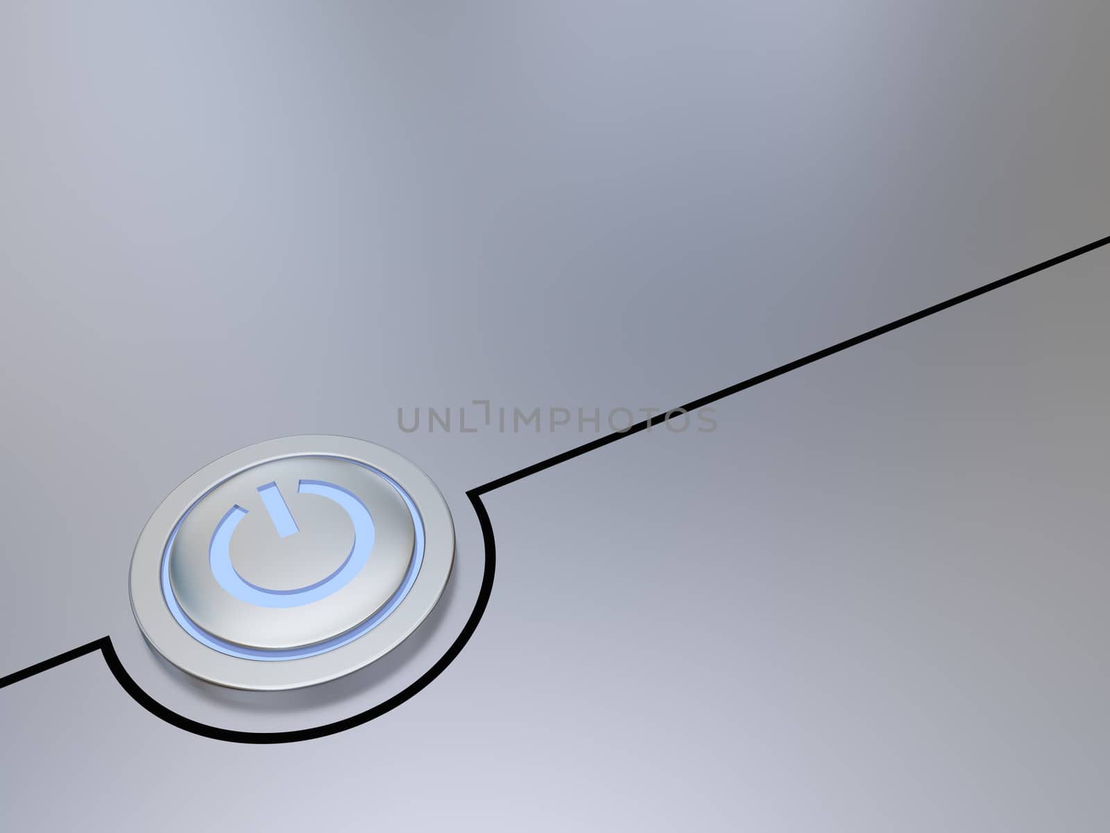 Metallic on-off button illustration with glowing blue light