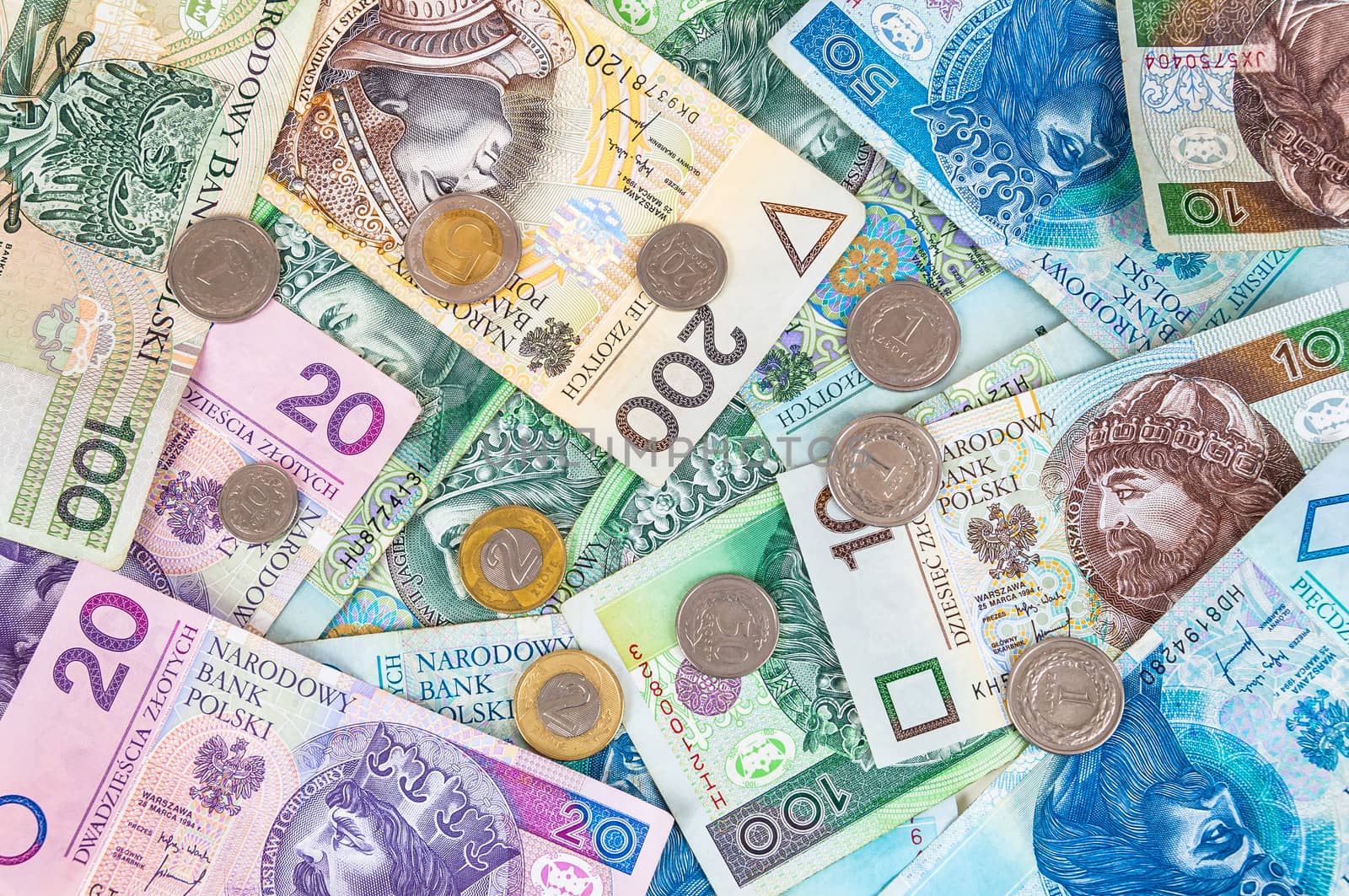 Background of polish banknotes and coins by mkos83