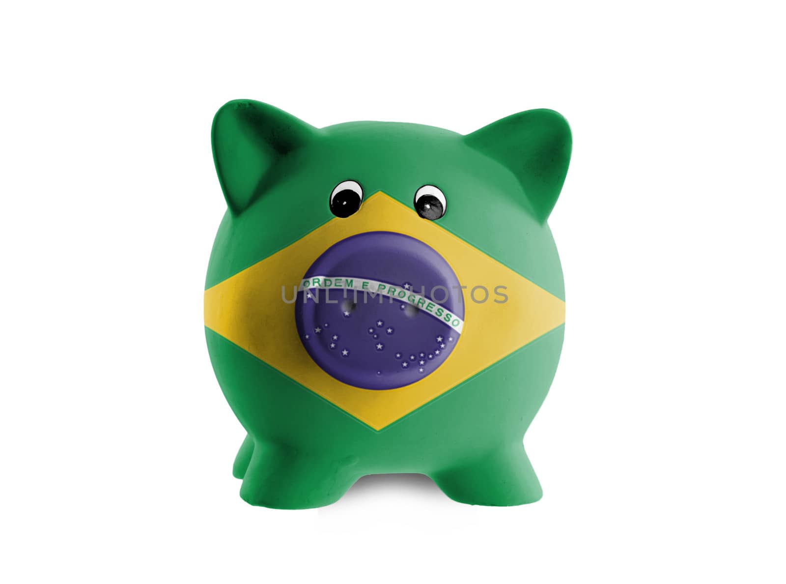 Unique pink ceramic piggy bank isolated, Brazil