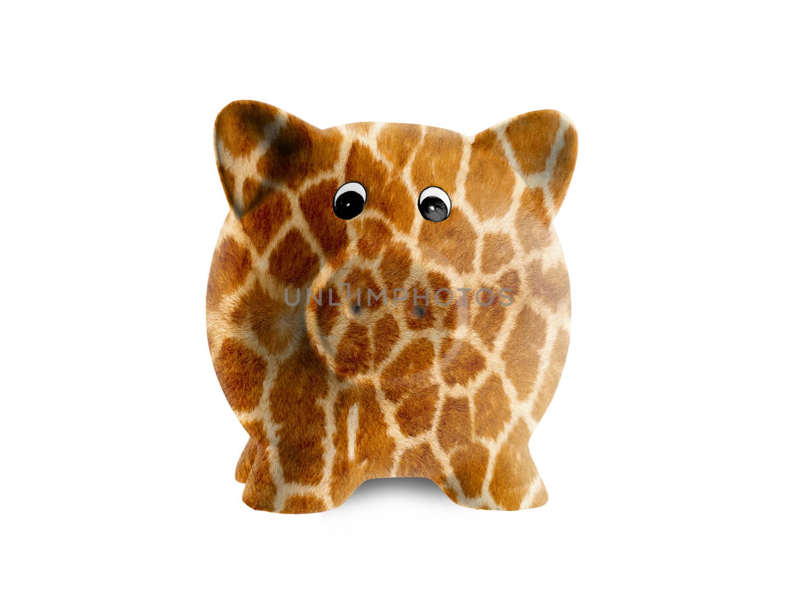 Unique pink ceramic piggy bank isolated, giraffe print