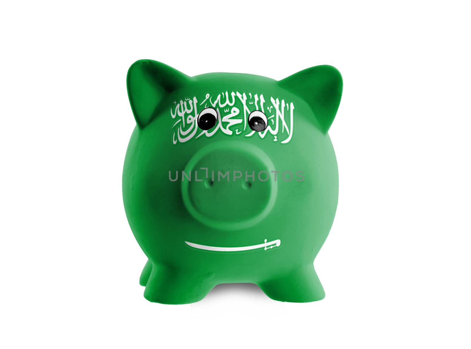 Unique pink ceramic piggy bank isolated, Saudi Arabia
