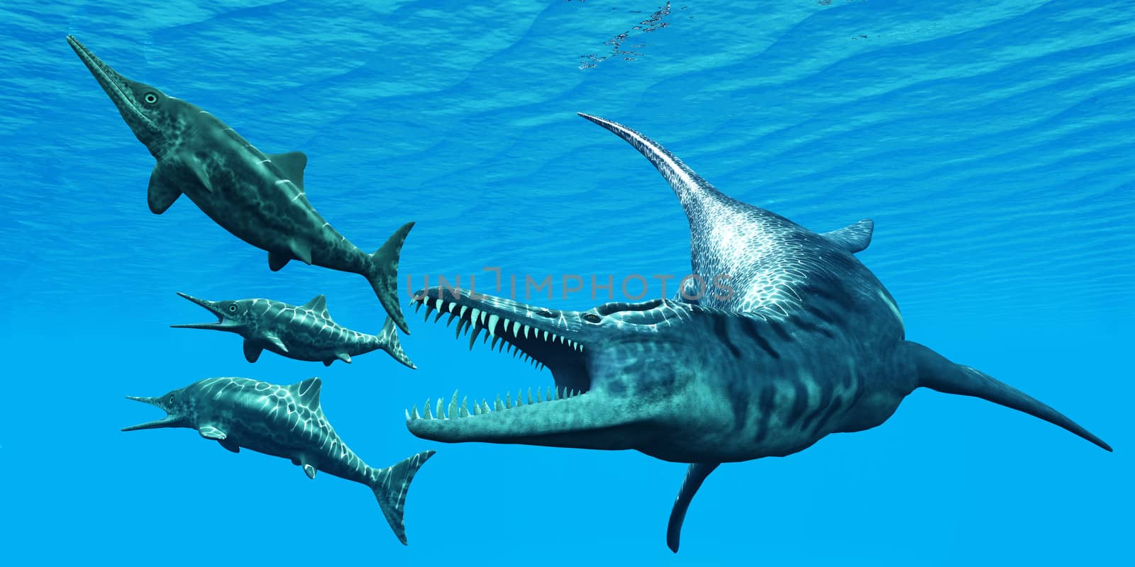 Liopleurodon attacks Ichthyosaurus by Catmando