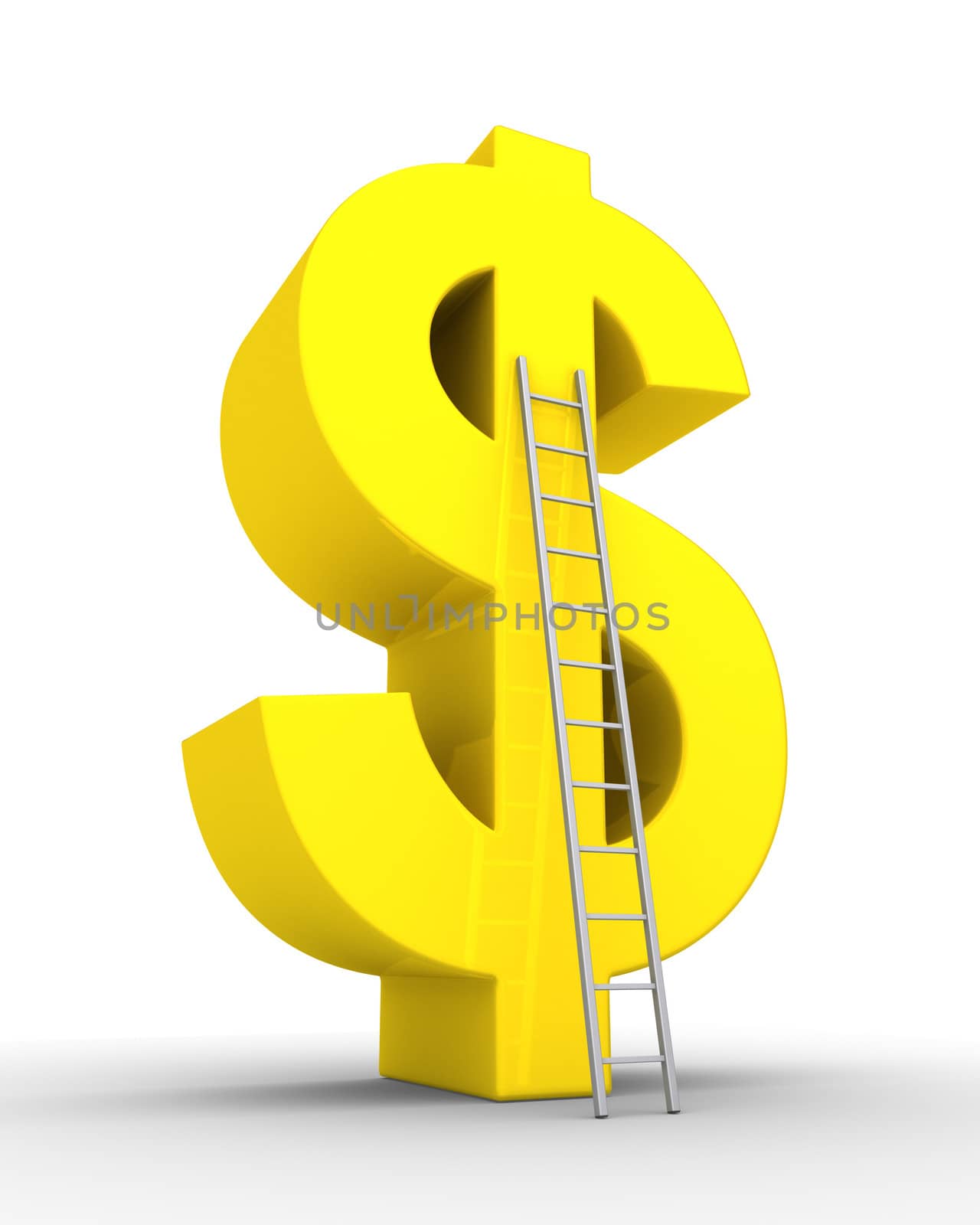 3d dollar symbol and a ladder leaning to it