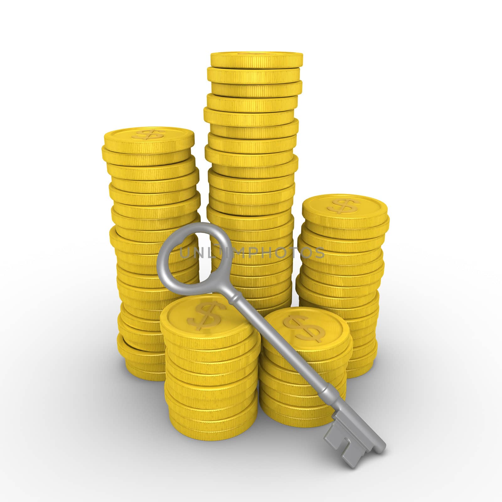 Pile of dollar coins and key by 6kor3dos