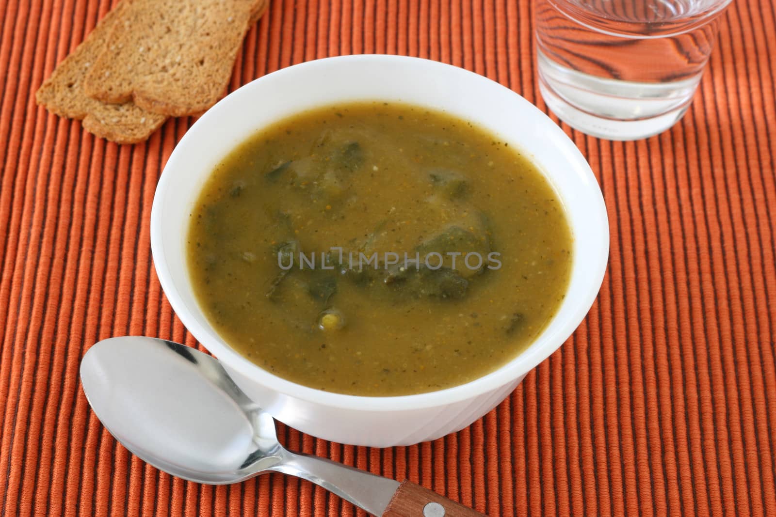 spinach soup in white bowl by nataliamylova