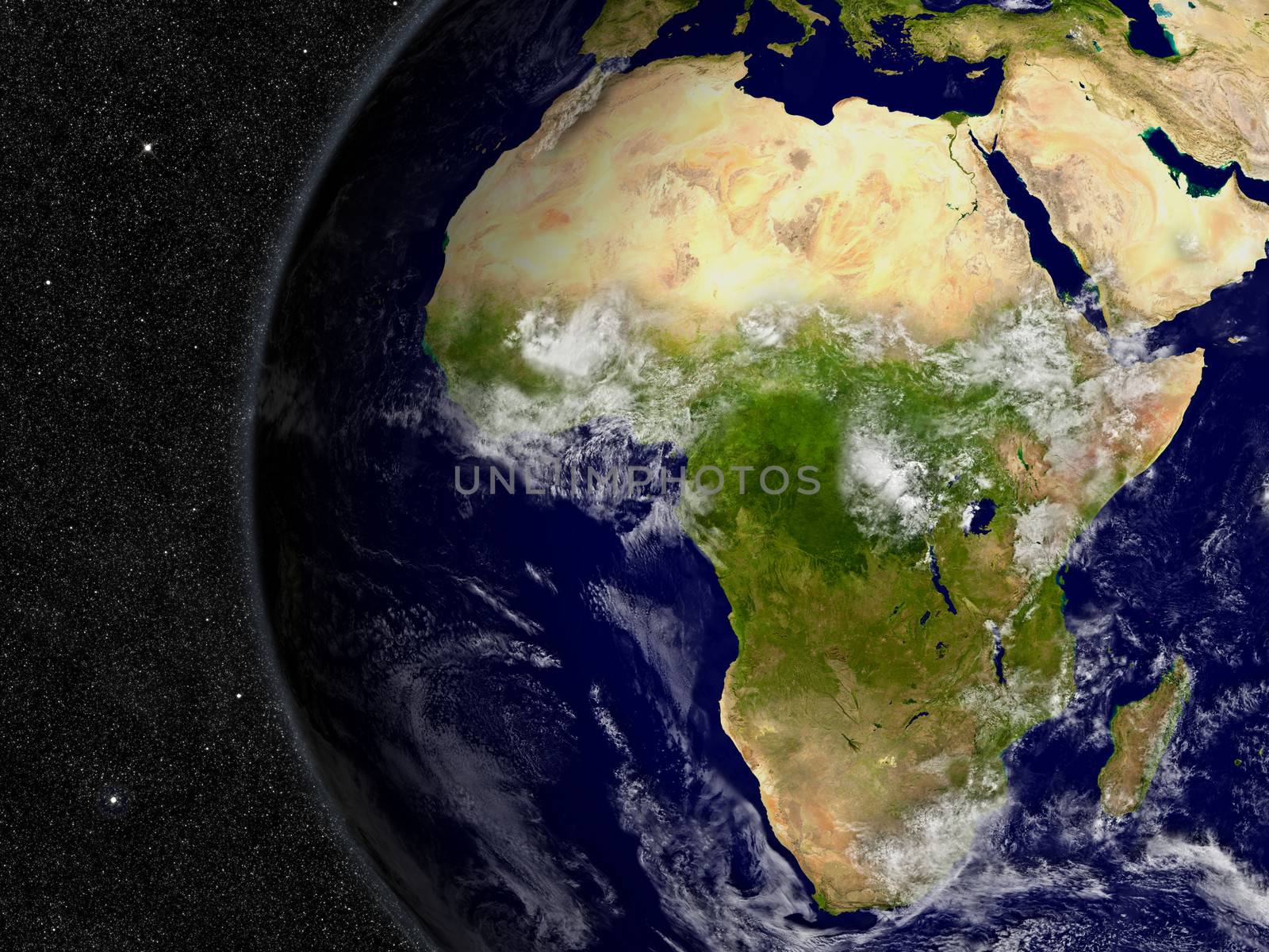 Africa region on planet Earth from space with stars in the background. Elements of this image furnished by NASA.