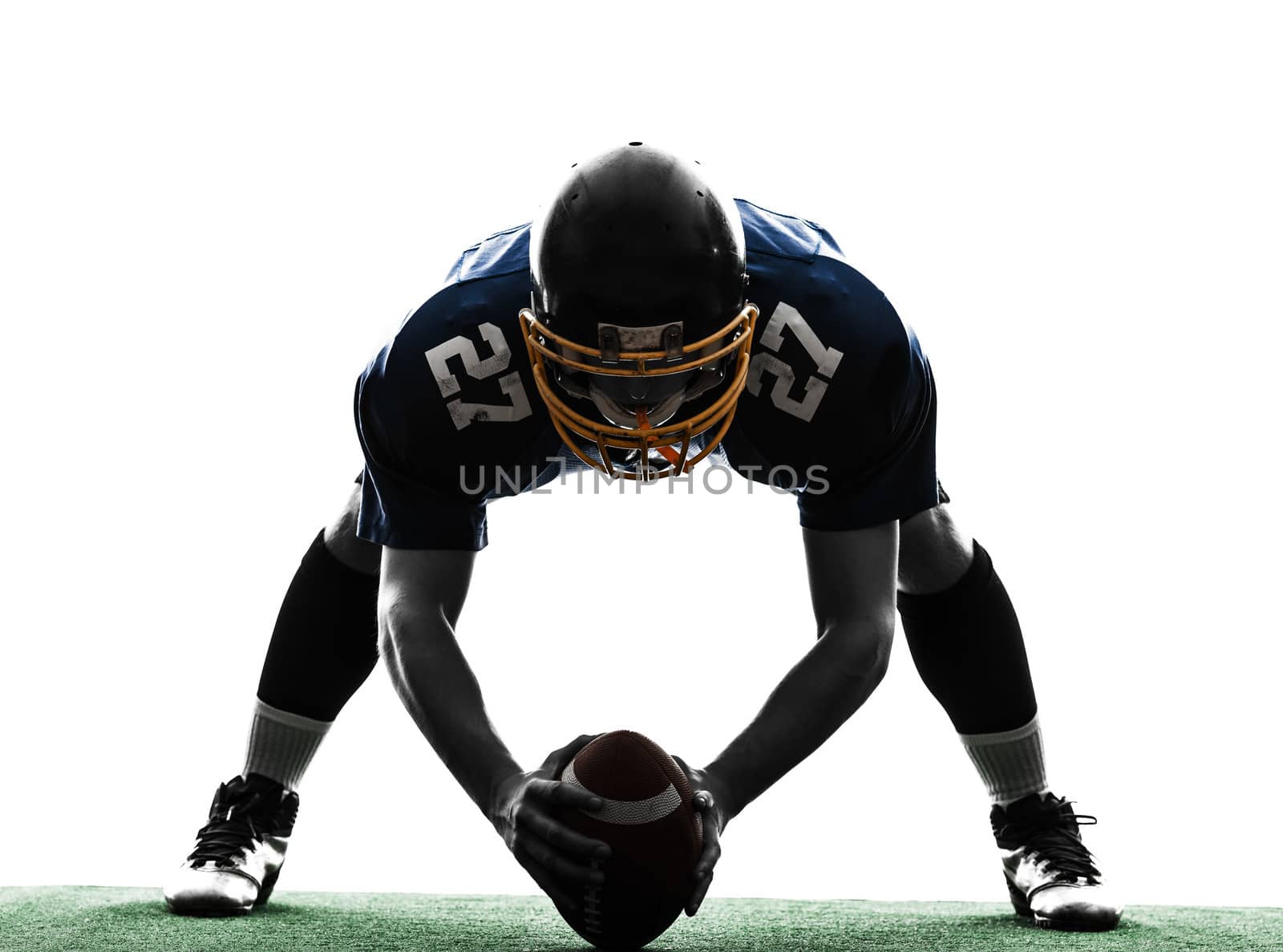 one center american football player man in silhouette studio isolated on white background