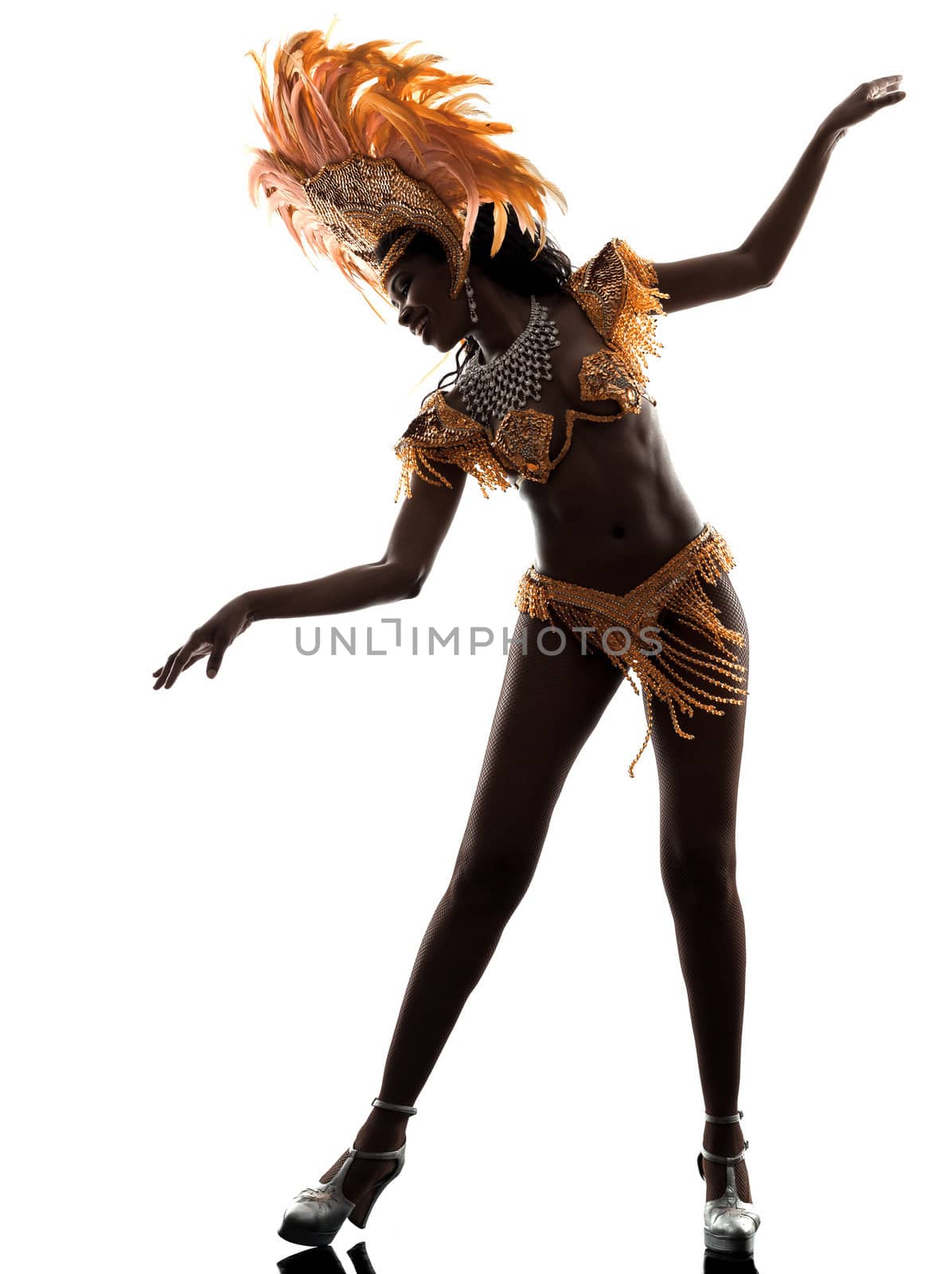 one african woman samba dancer dancing silhouette on white background