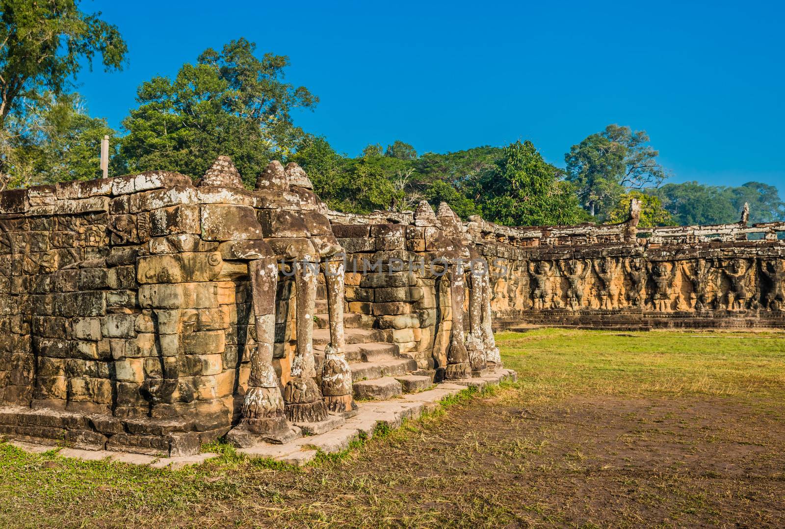 elephant terrace angkor thom cambodia by PIXSTILL