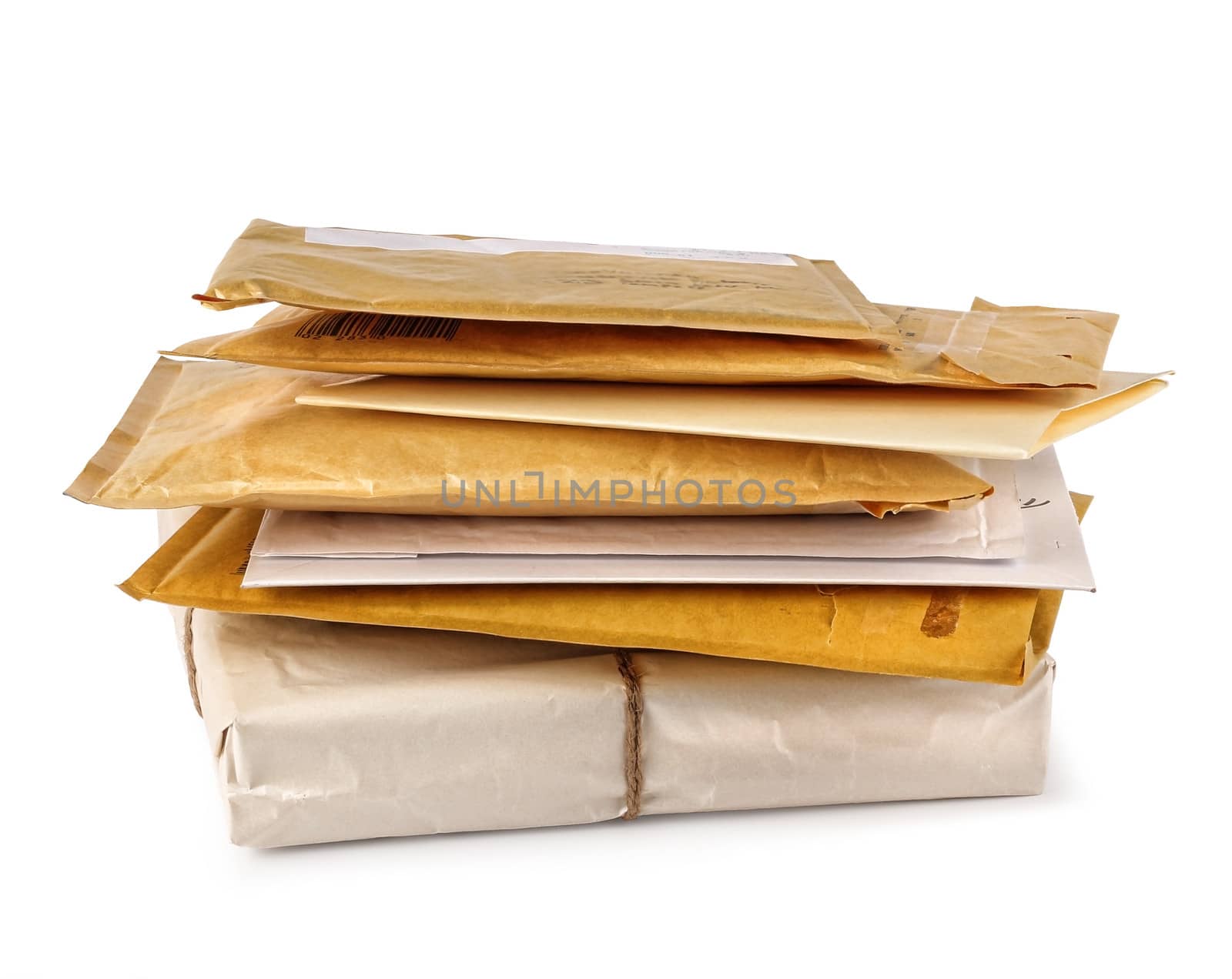 Stack of letter mail isolated on white background