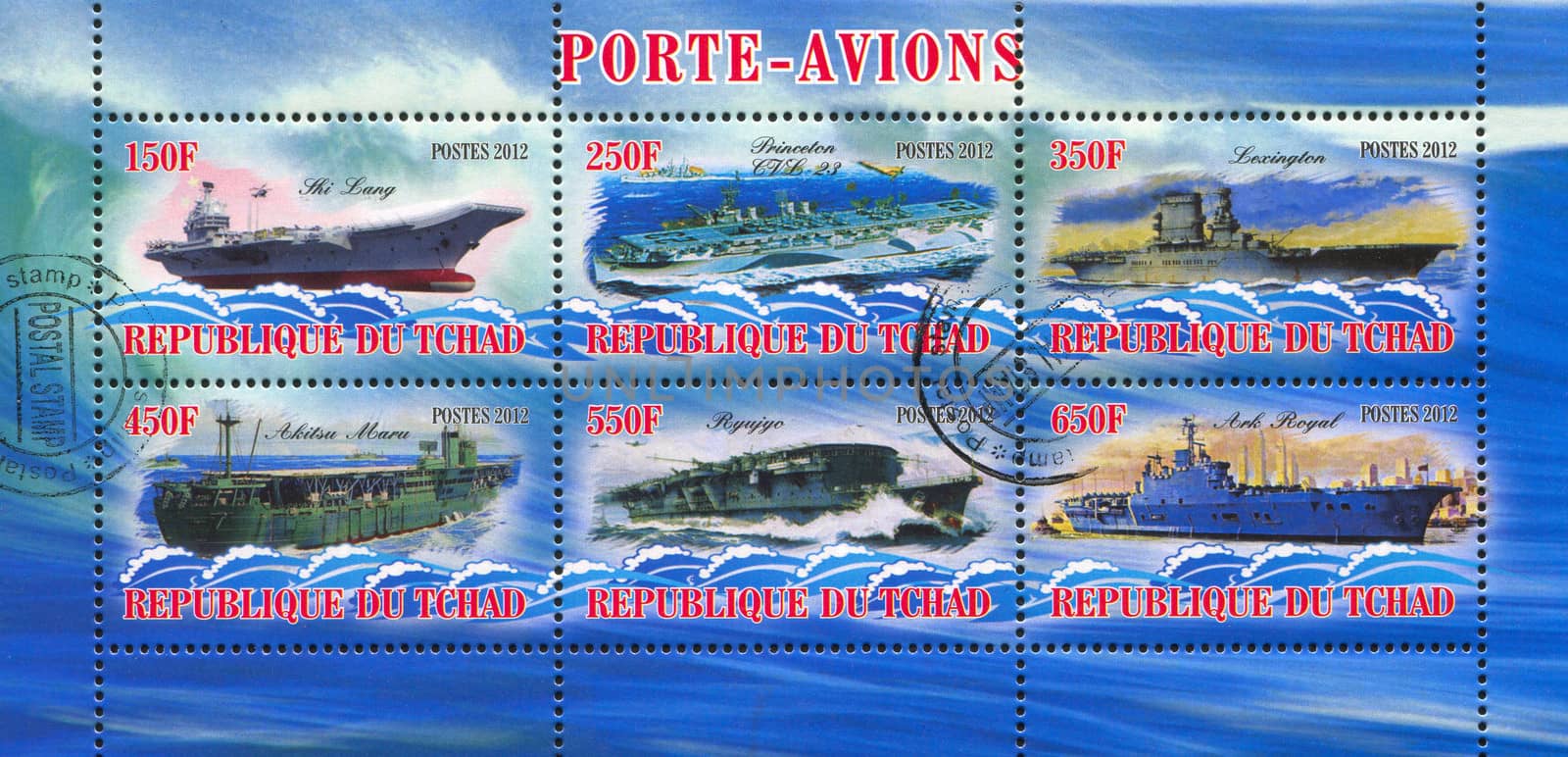 CHAD - CIRCA 2012: stamp printed by Chad, shows aircraft carrier, circa 2012