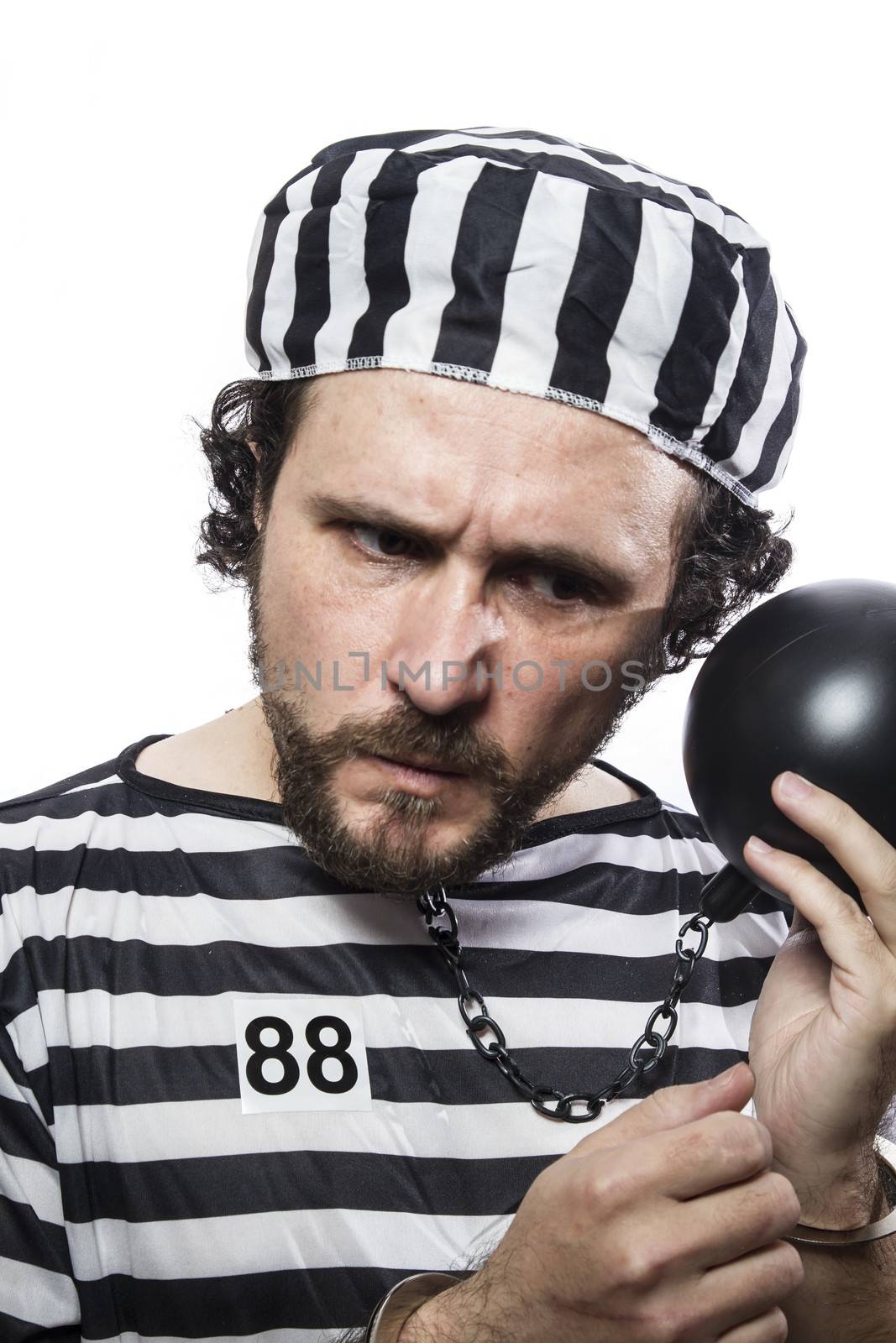 Fun, one caucasian man prisoner criminal with chain ball and han by FernandoCortes
