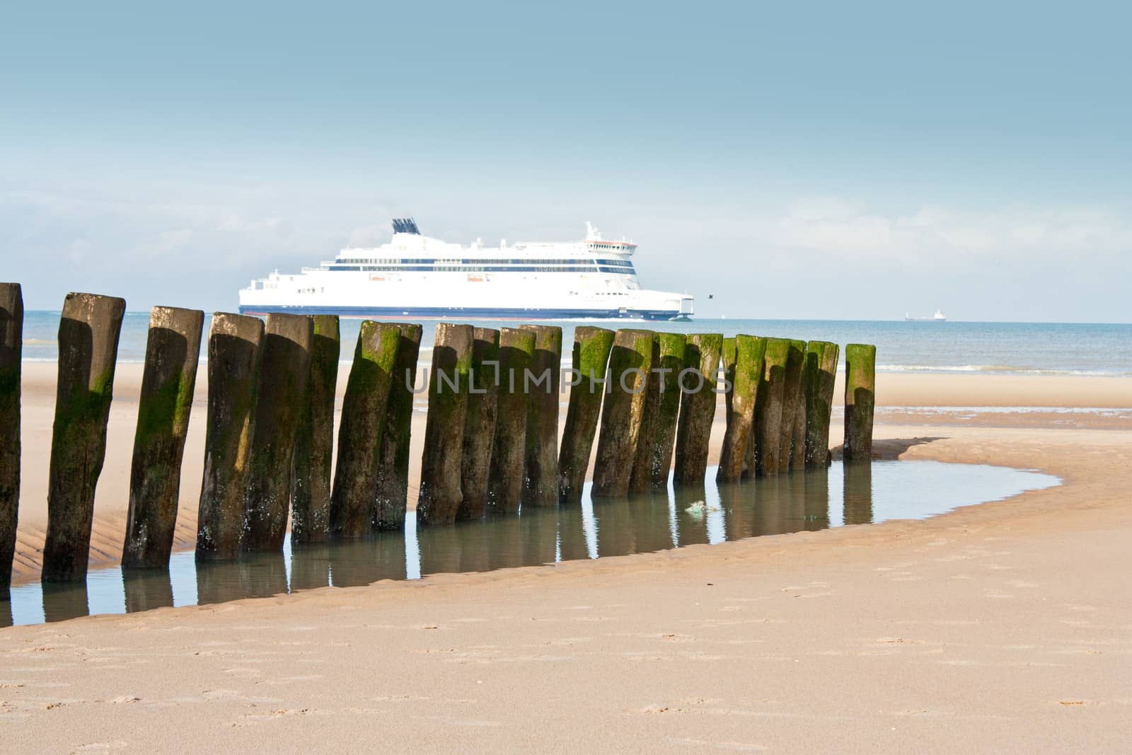 Cruise ship in sea blue sky