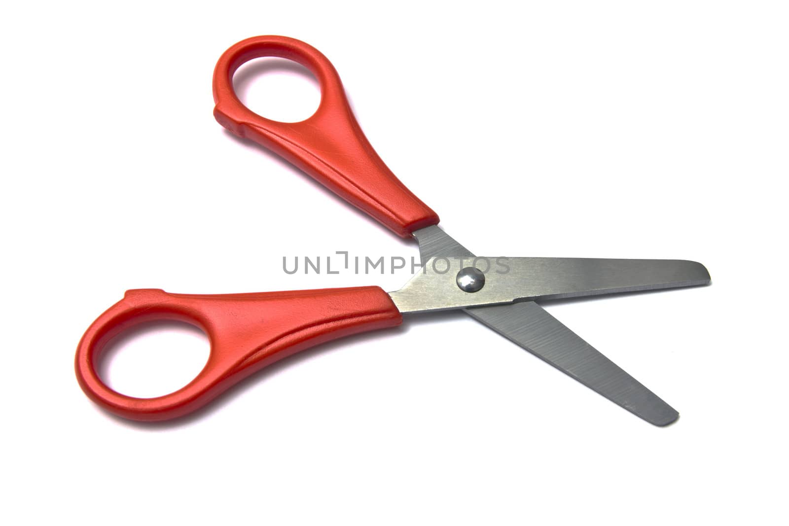 Red handled scissors isolated on white background 