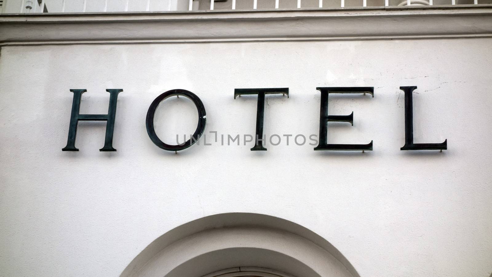 Hotel sign closeup on the wall, Santorini, Greece