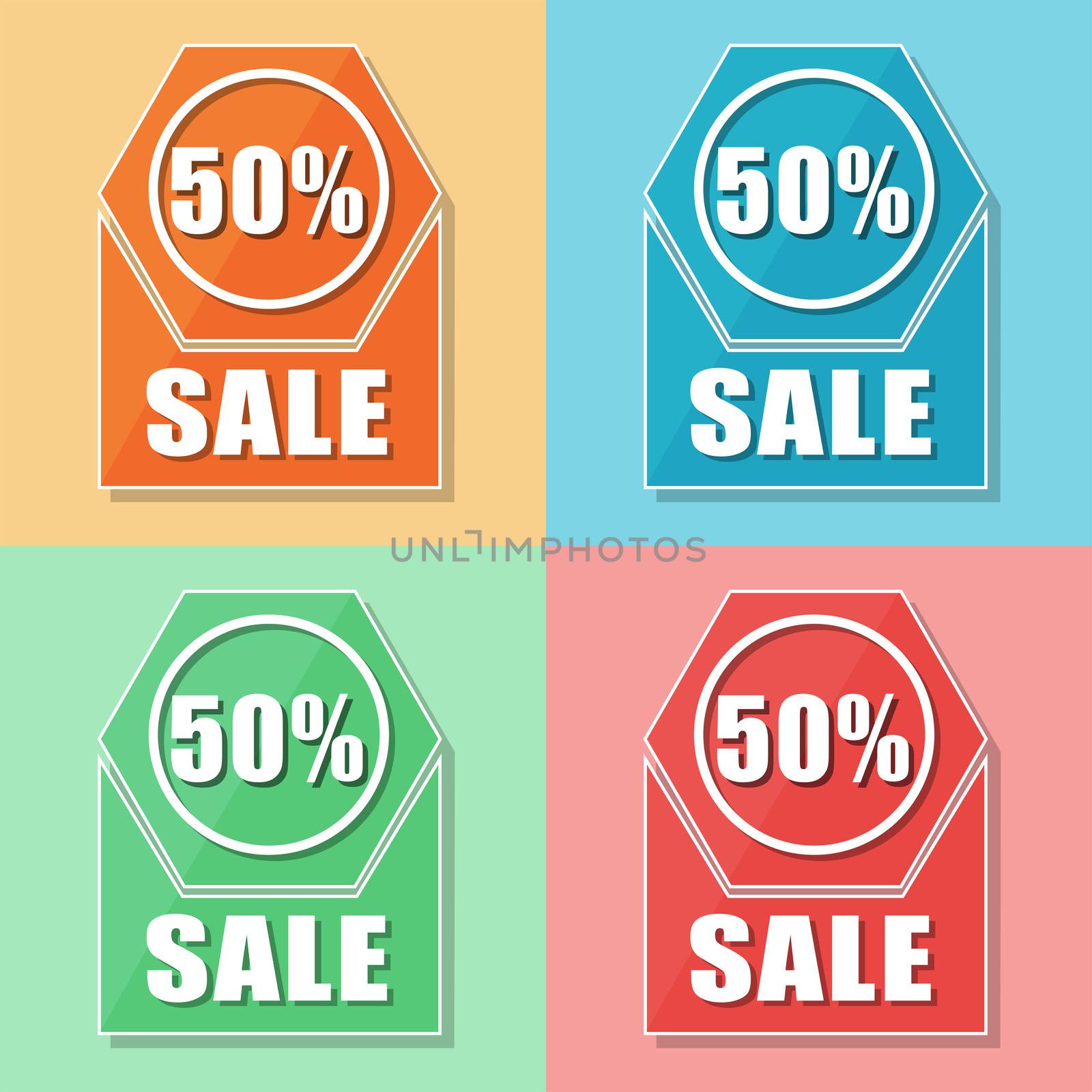 50 percentages sale, four colors web icons, flat design, business shopping concept