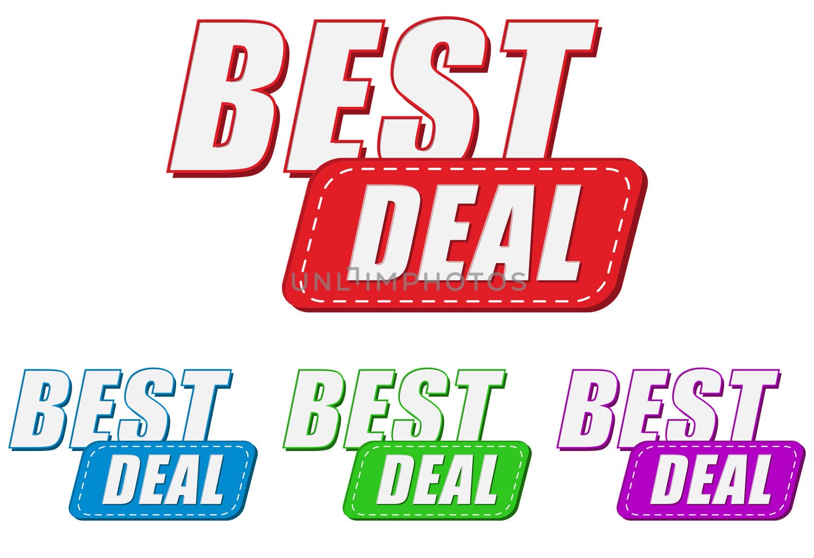 best deal, four colors labels, flat design, business shopping concept