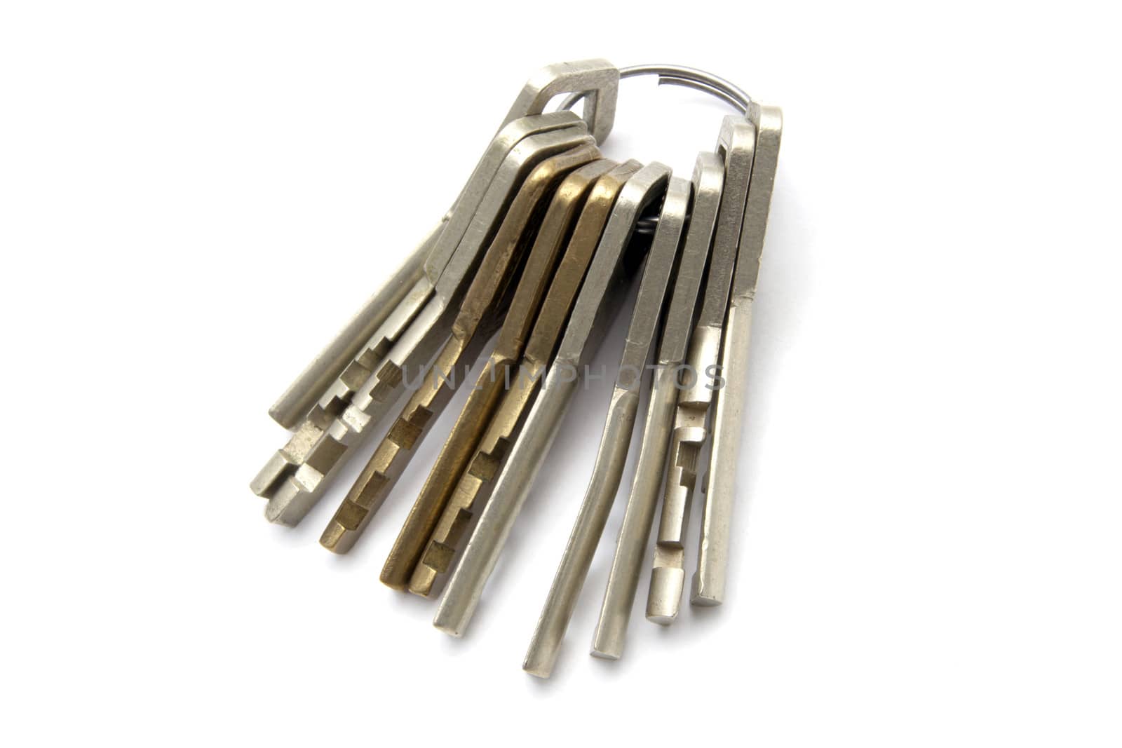 A bunch of keys isolated on white background 