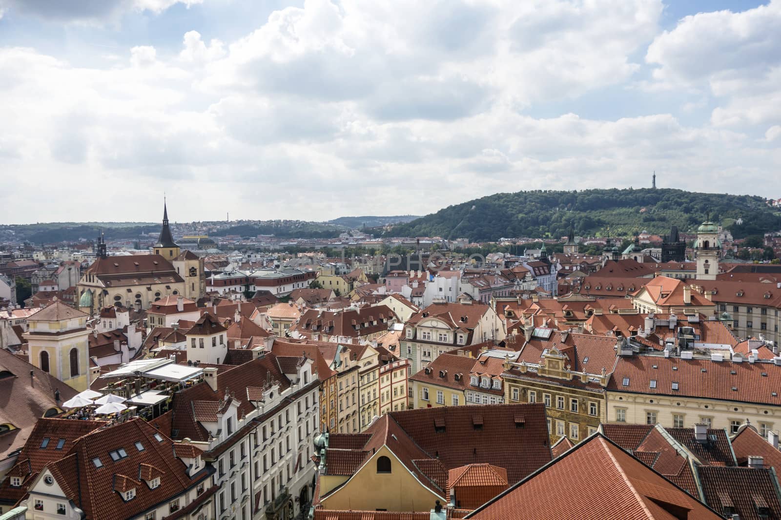 Red roof of buildings in Prague 