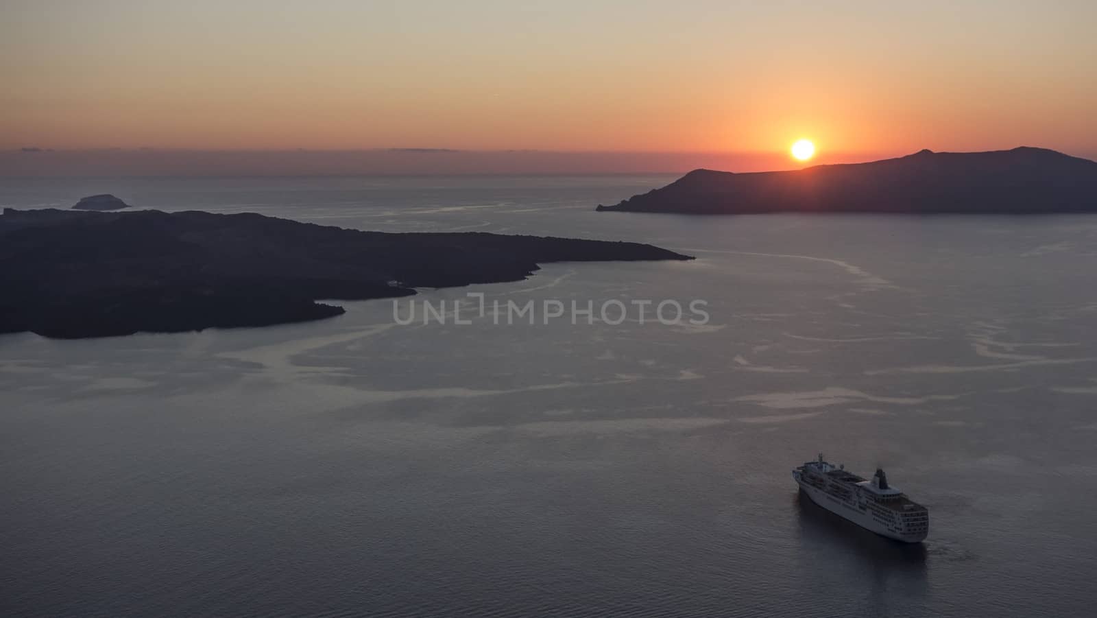 Beautiful sunset in Fira, Santorini,. Greece 