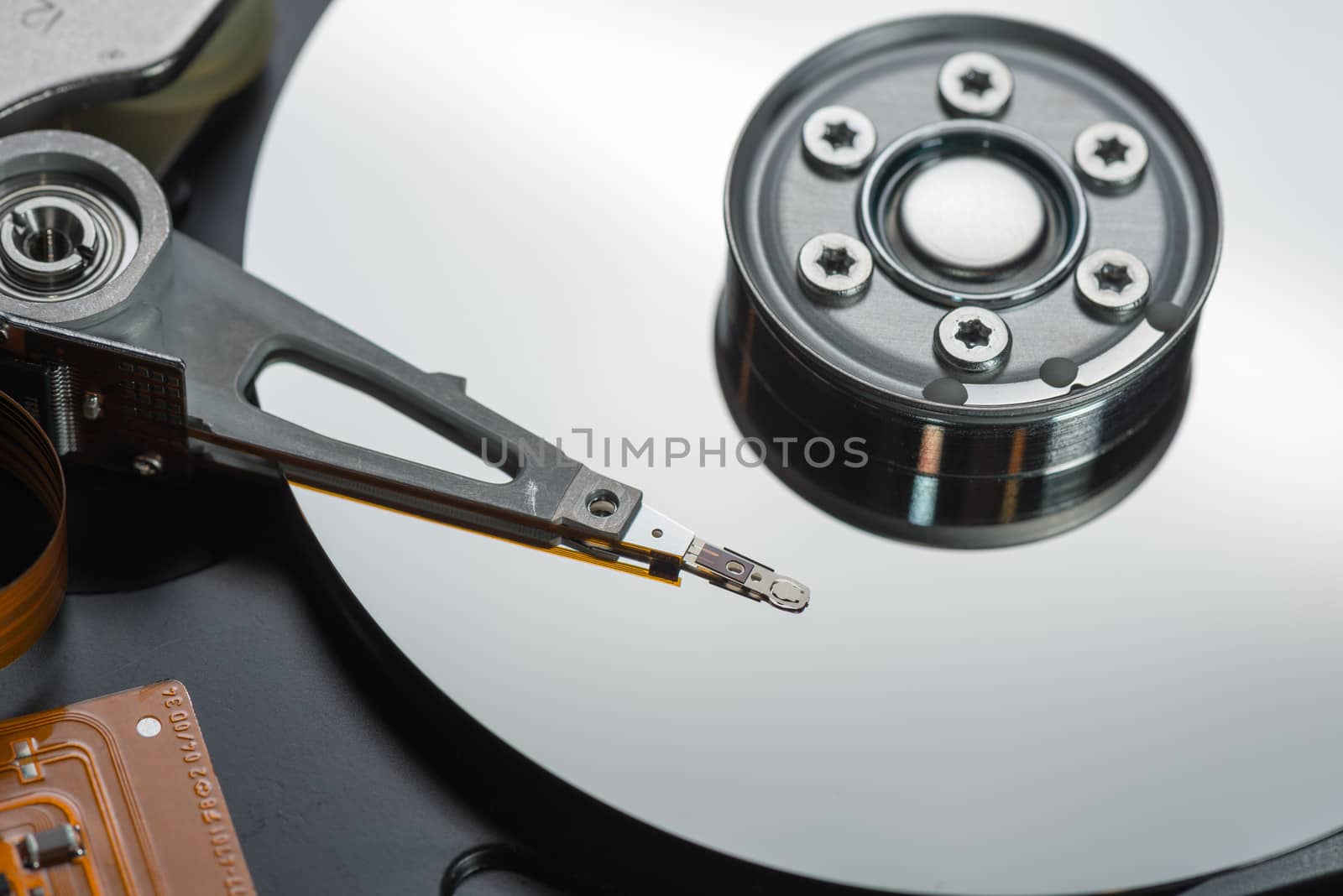 PC hard disk drive closeup