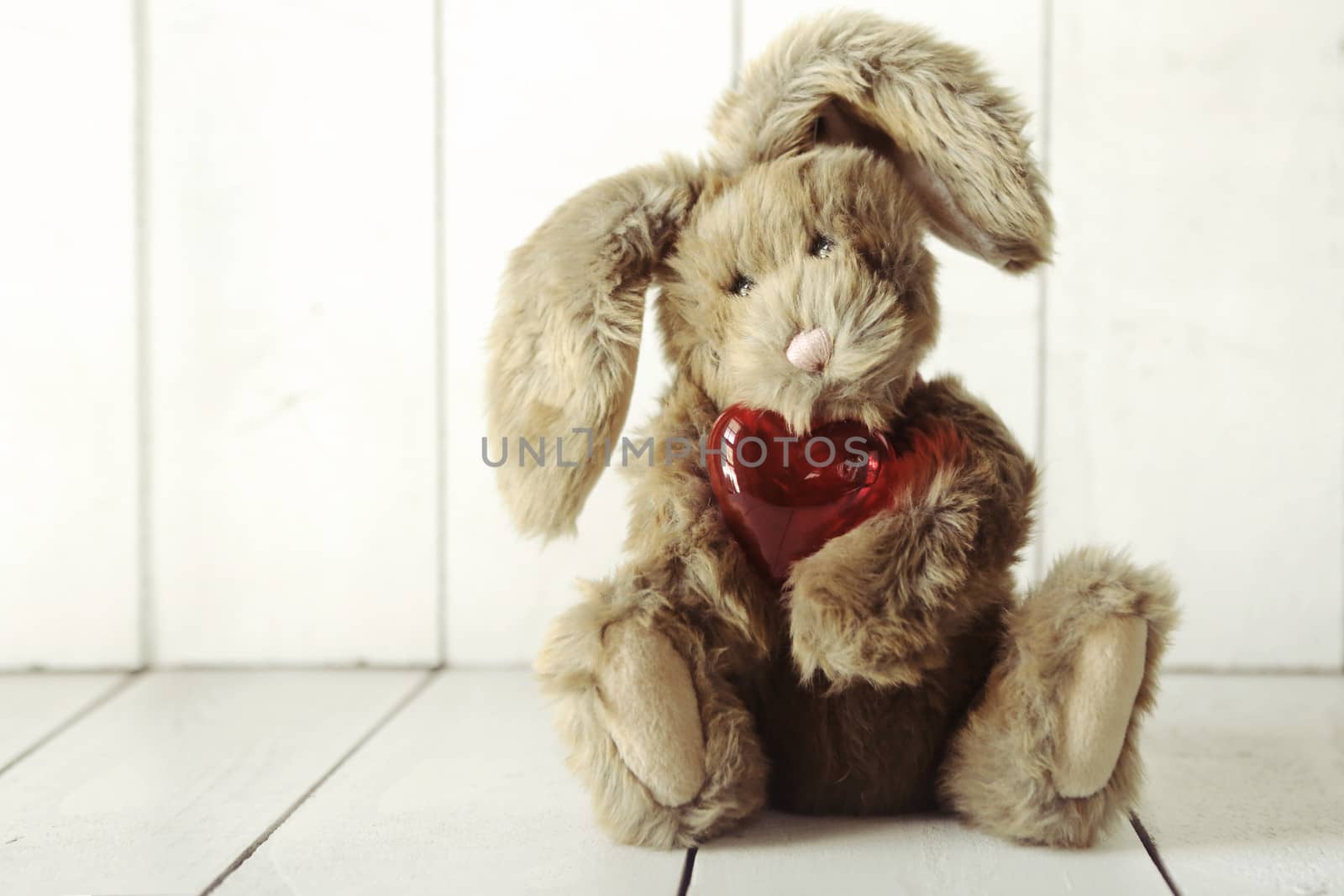 Vintage Teddy Bear Bunny With Valentine or Anniversary Love Theme