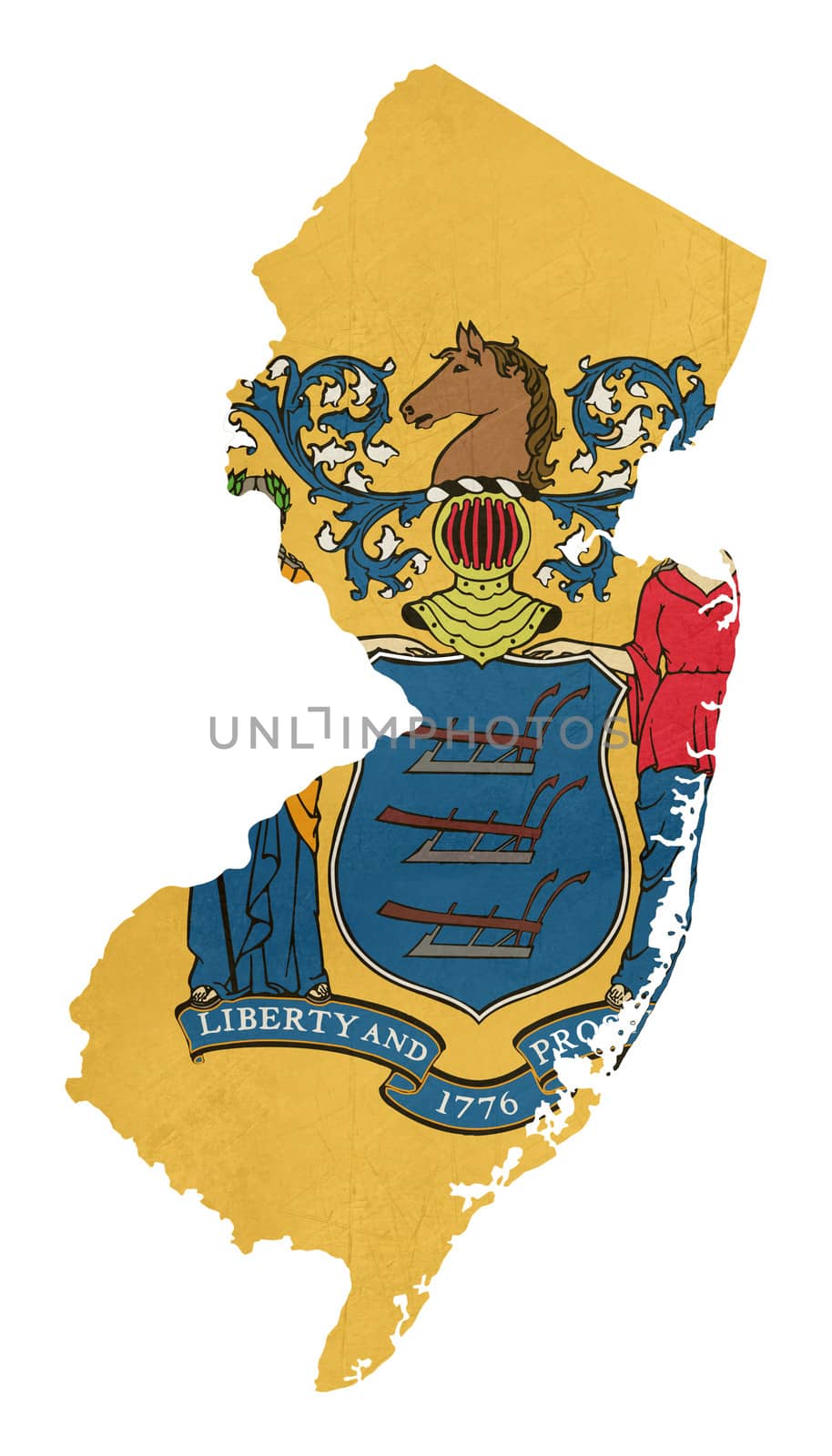 Grunger state of New Jersey flag map isolated on a white background, U.S.A.