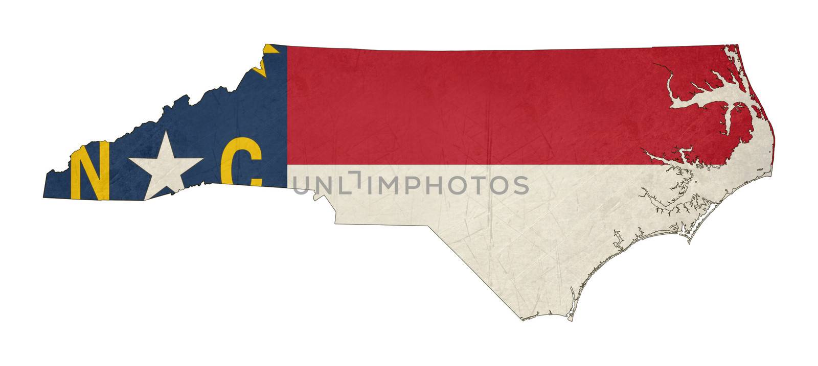 Grunge state of North Carolina flag map isolated on a white background, U.S.A.