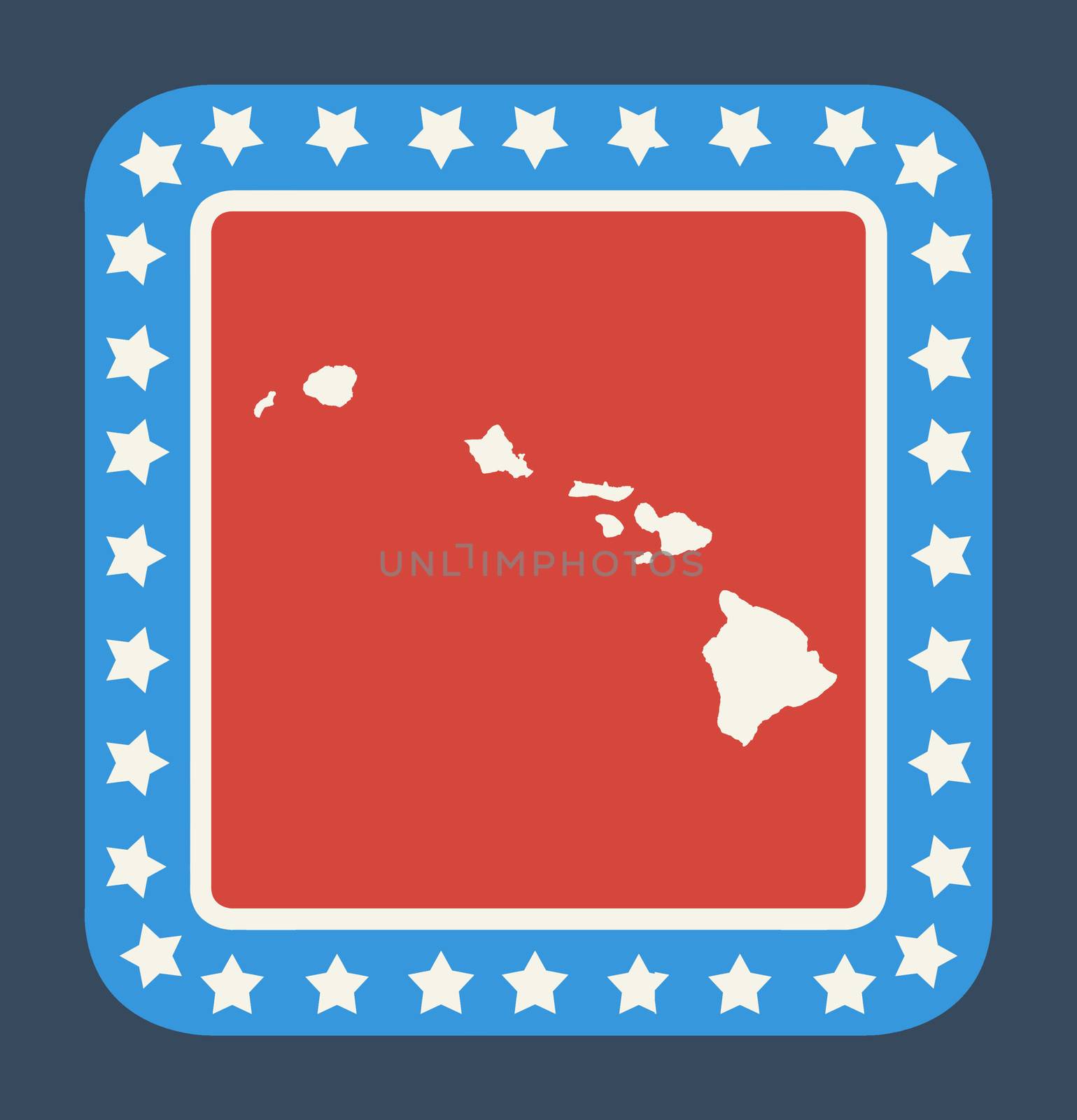 Hawaii state button on American flag in flat web design style, isolated on white background.