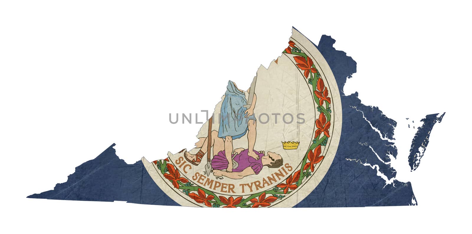 Grunge state of Virginia flag map isolated on a white background, U.S.A.
