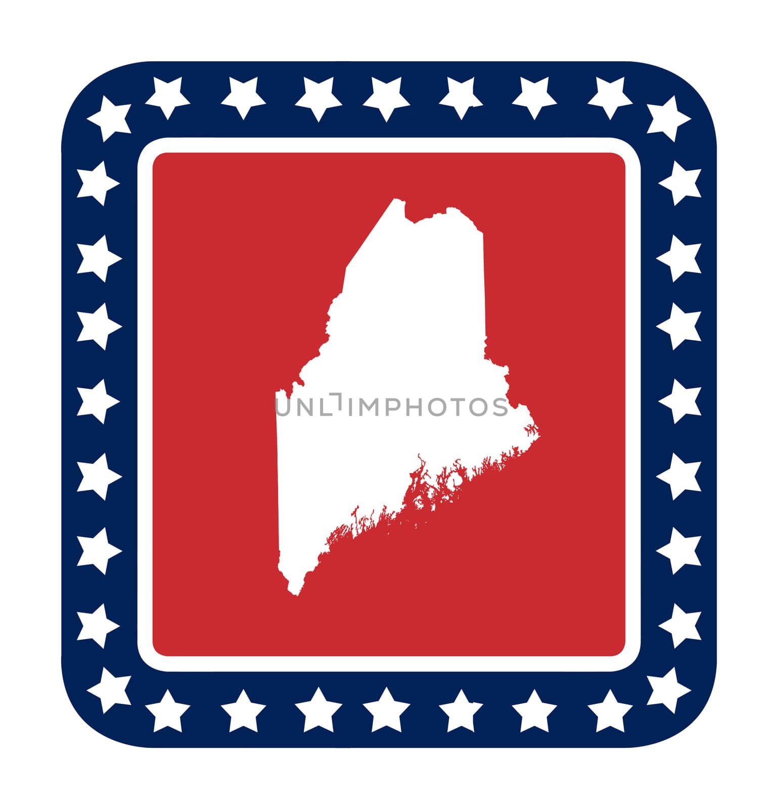 Maine state button on American flag in flat web design style, isolated on white background.