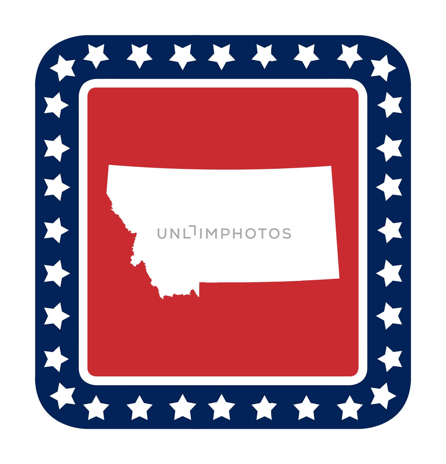 Montana state button on American flag in flat web design style, isolated on white background.