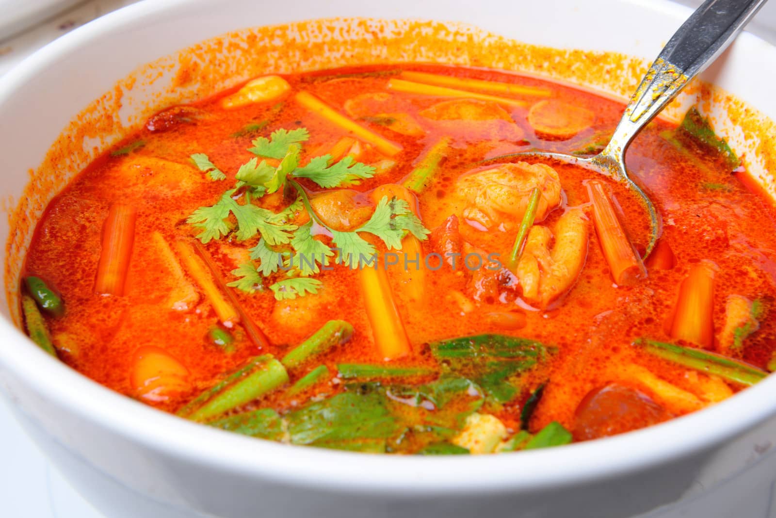 Thai Food name Tom Yum Goong is Thai hot and spicy soup seafood with shrimp
