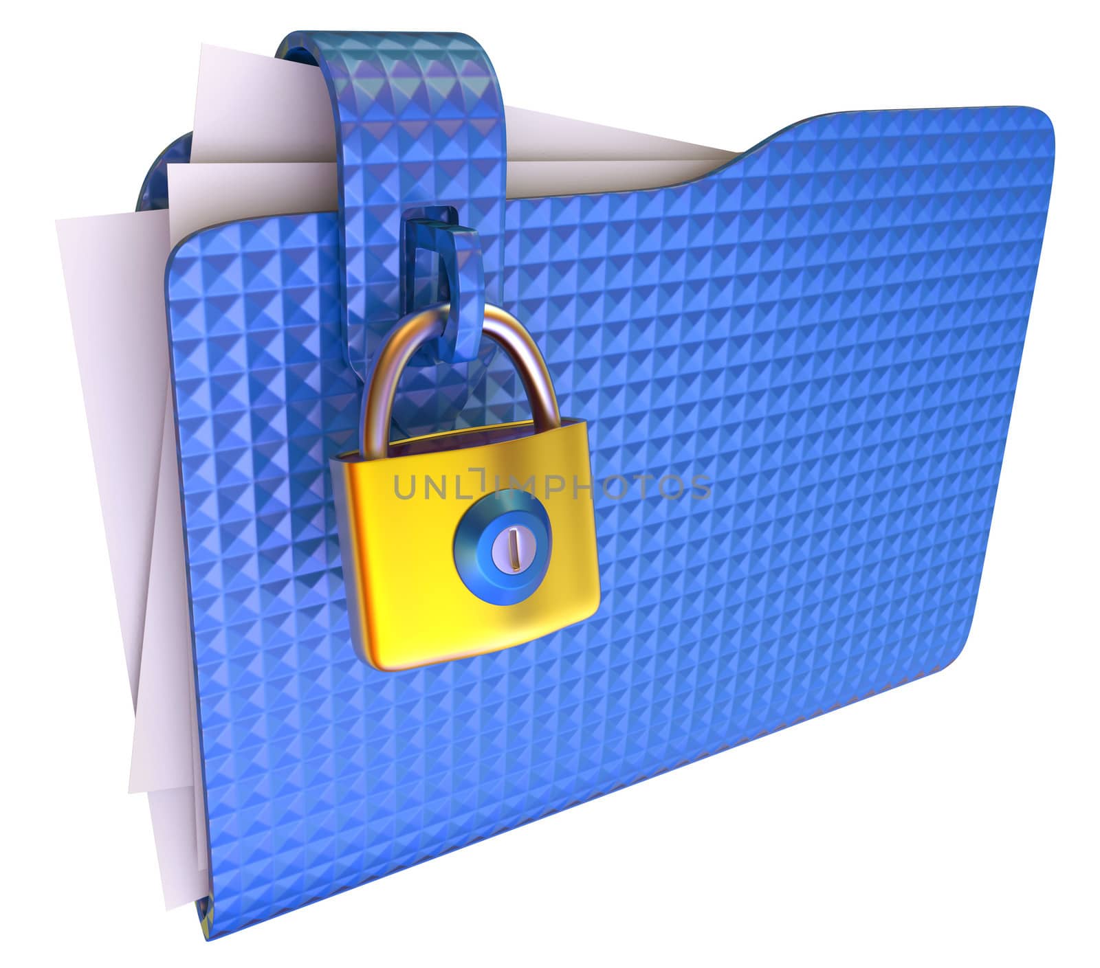 The blue folder with golden hinged lock (3d images)