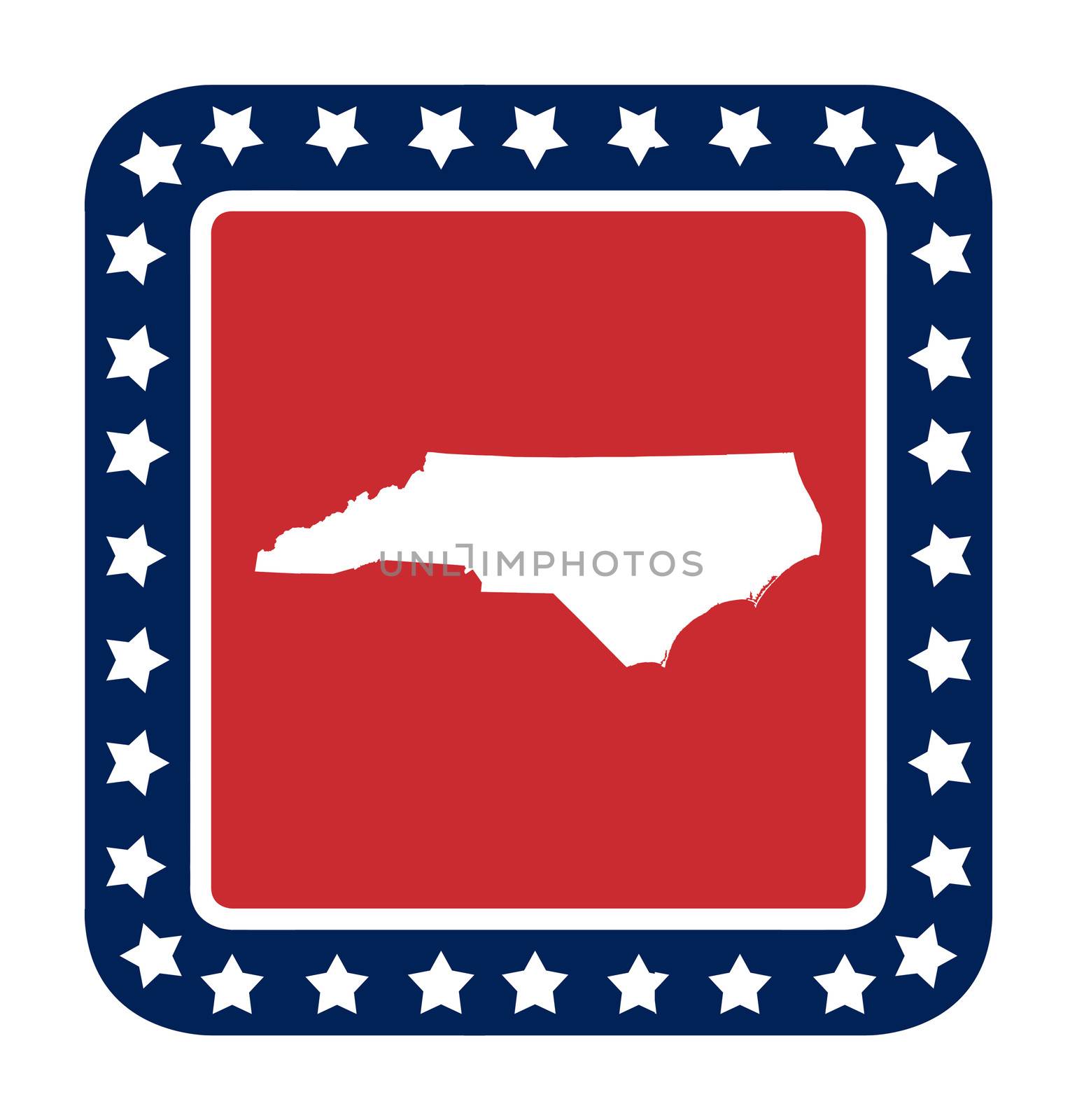 North Carolina state button on American flag in flat web design style, isolated on white background.
